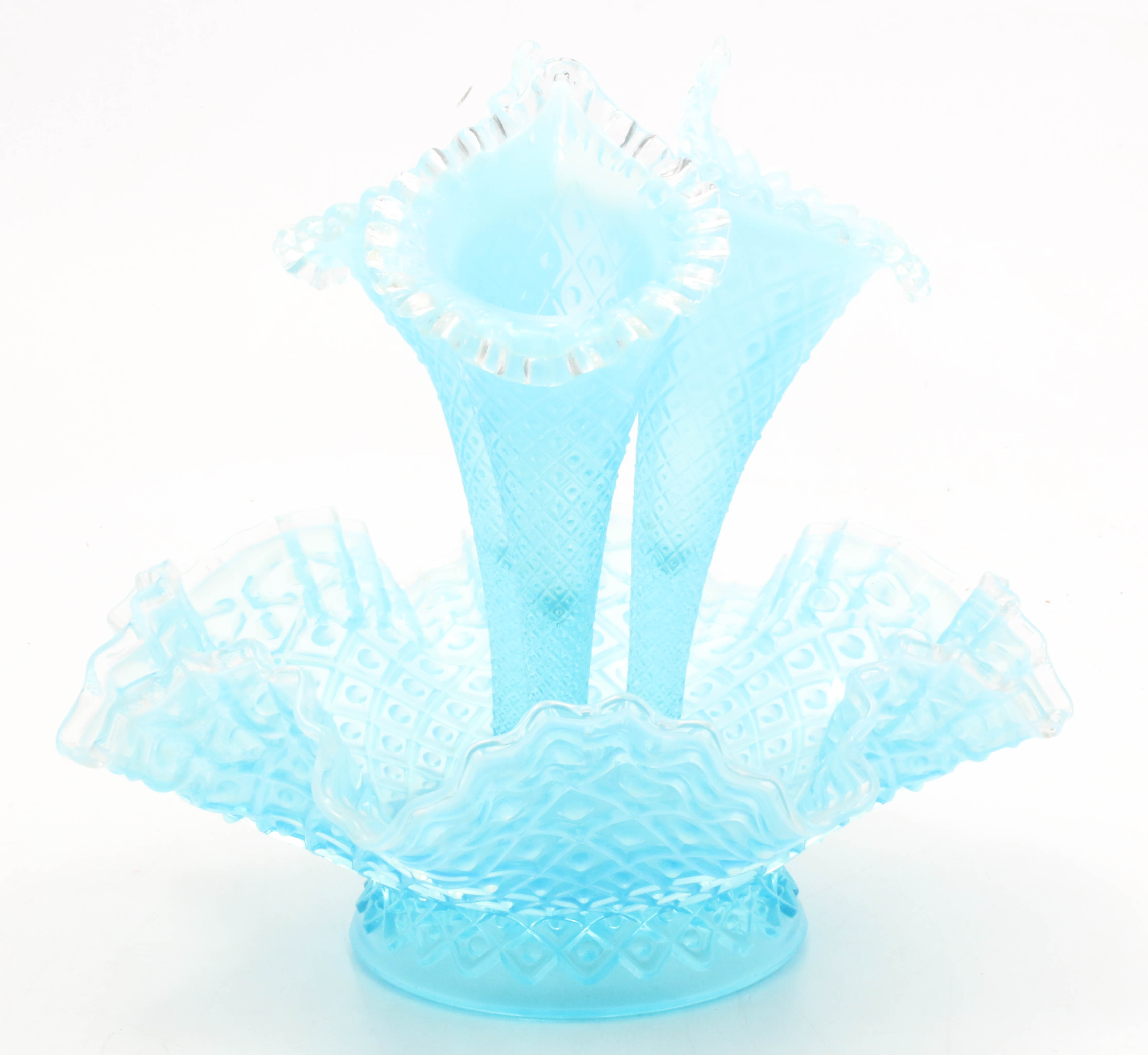 Fenton Blue Opalescent Epergne Centerpiece