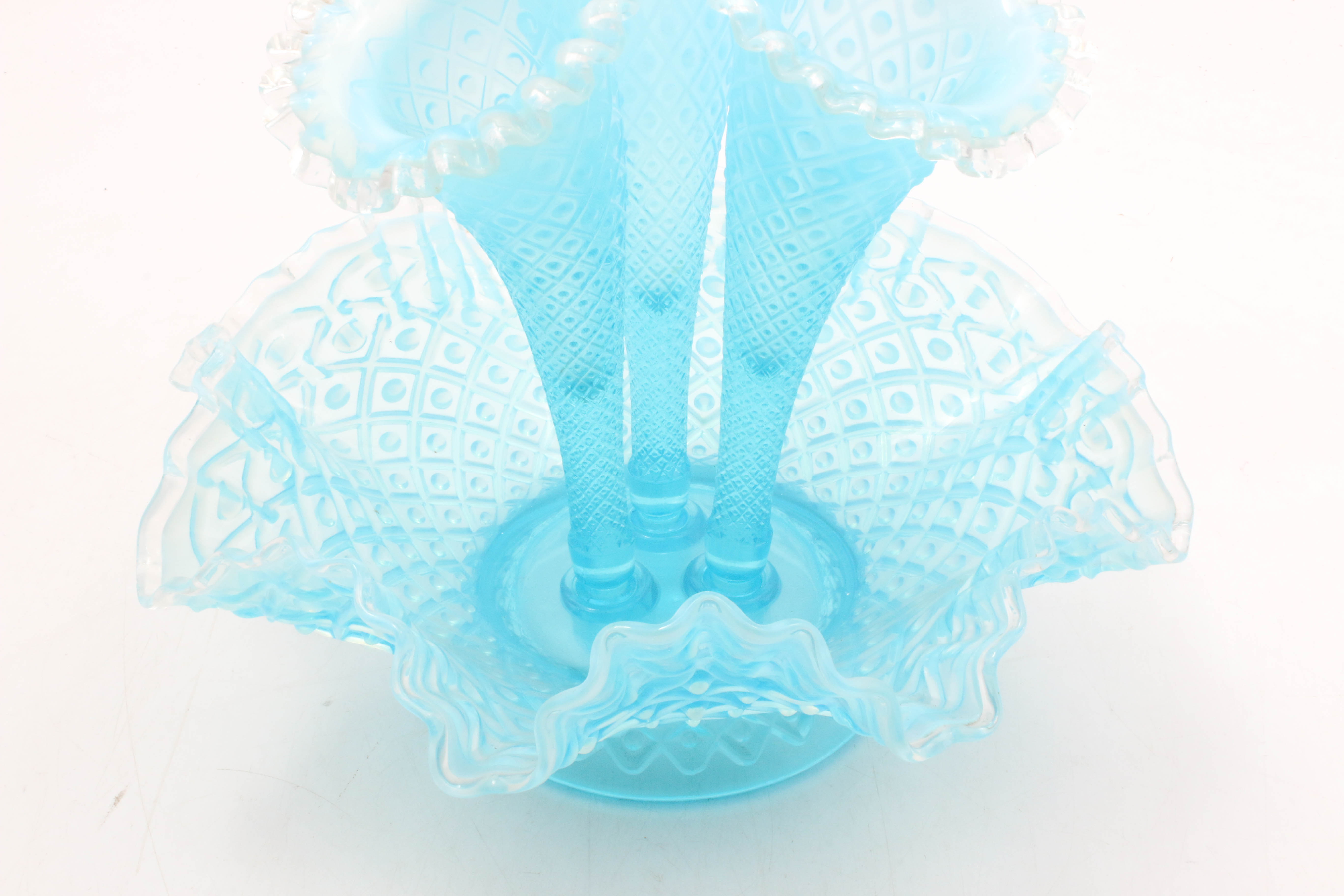 Fenton Blue Opalescent Epergne Centerpiece
