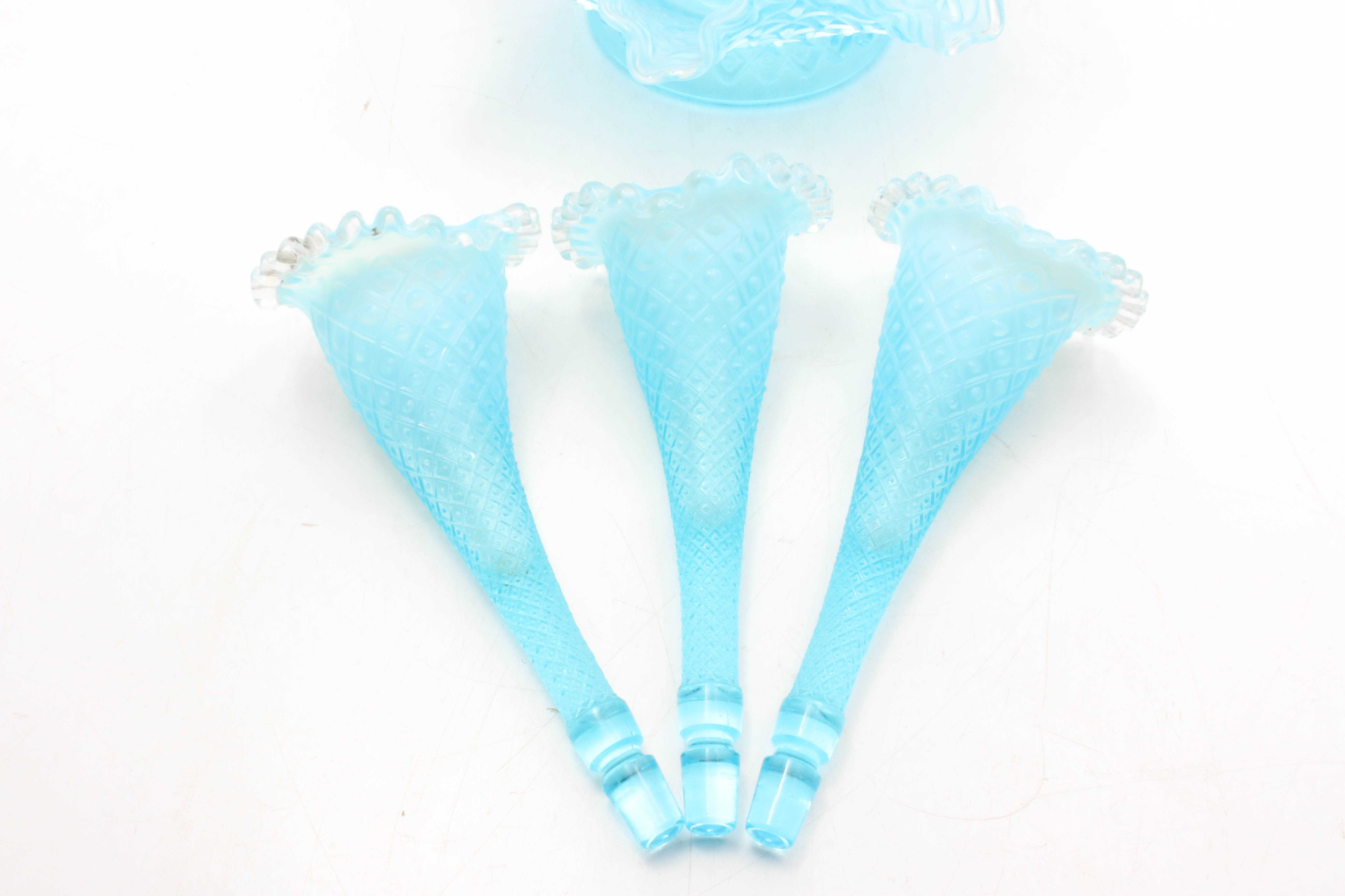 Fenton Blue Opalescent Epergne Centerpiece