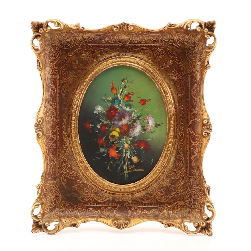 Floral Still Life Acrylic Painting in Florentine Style Frame
