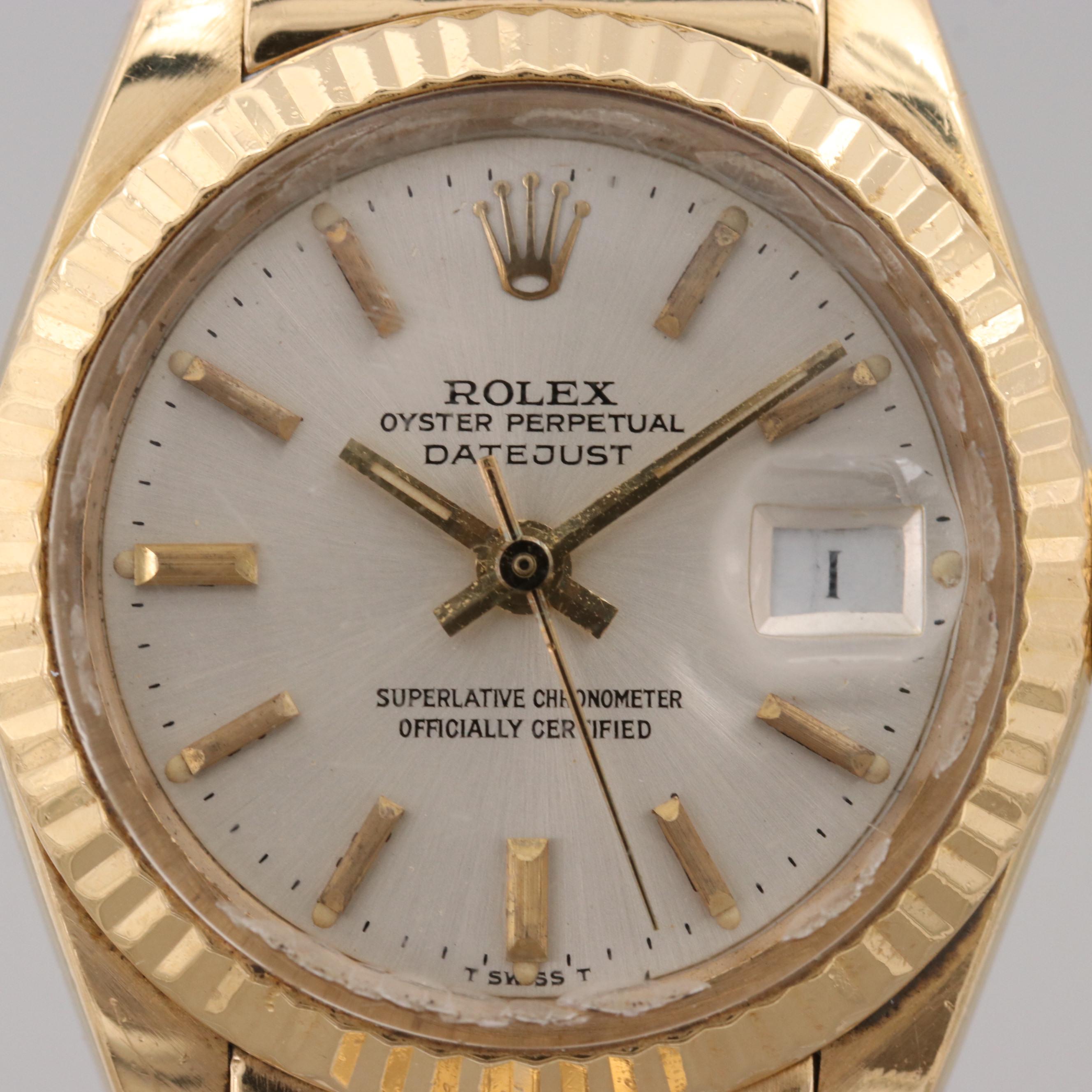 Vintage Rolex Datejust 18K Yellow Gold Automatic Watch, 1980
