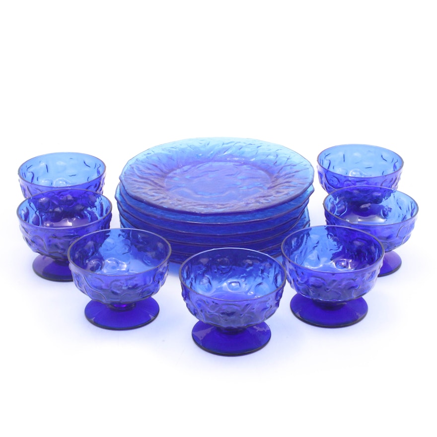 Blue Glass Plates and Footed Compotes