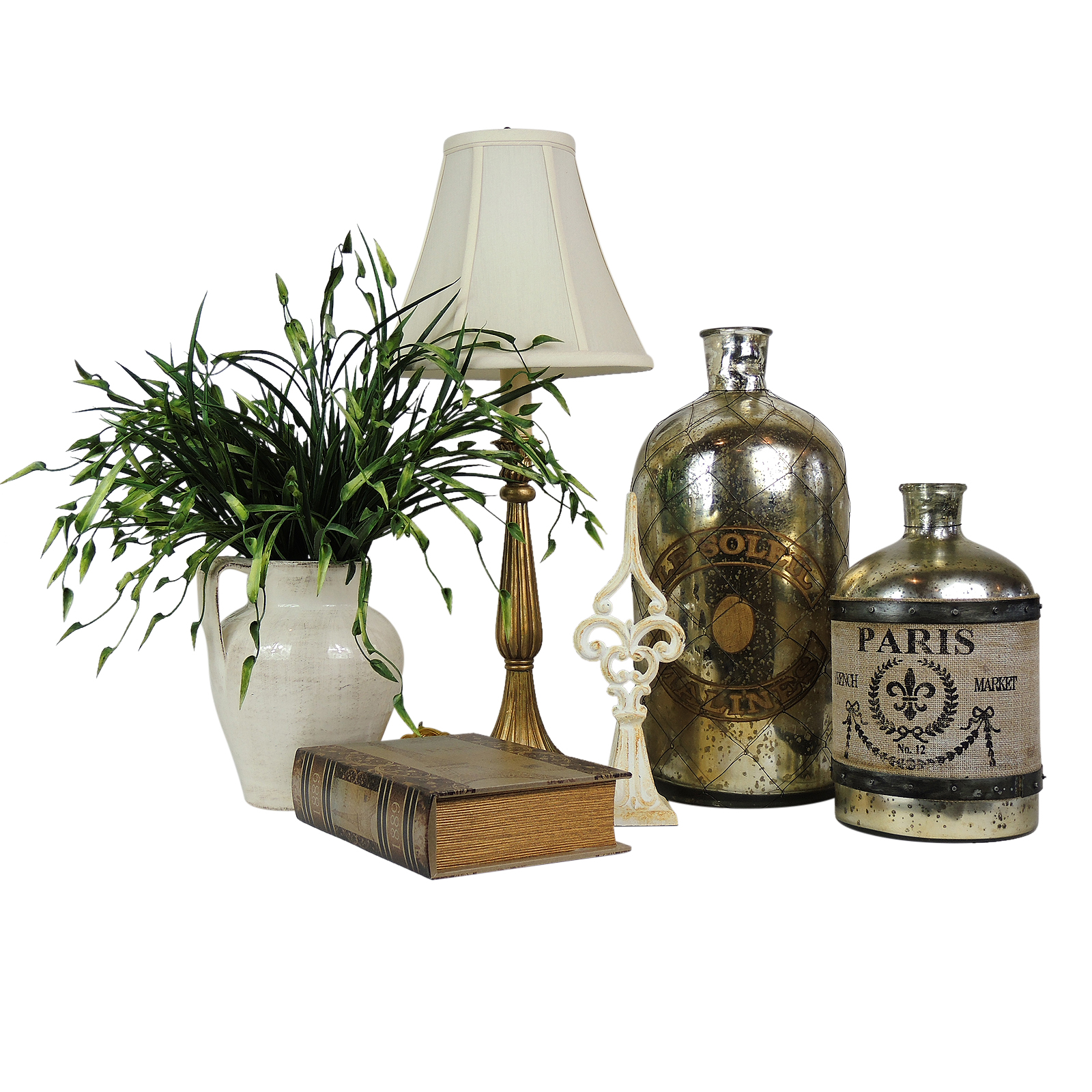 Paris Inspired Decor with Jars, Lamp, Book Box and Pitcher