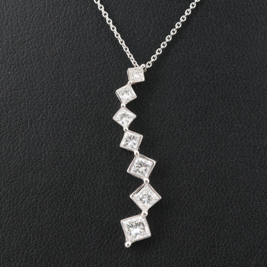 14K White Gold 1.05 CTW Diamond Pendant Necklace