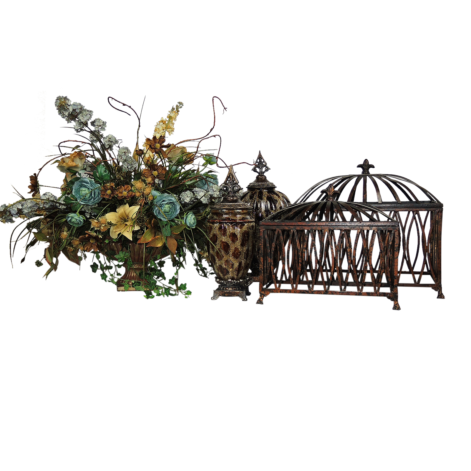 Floral Arrangements, Decorative Urns and Metal Table Boxes