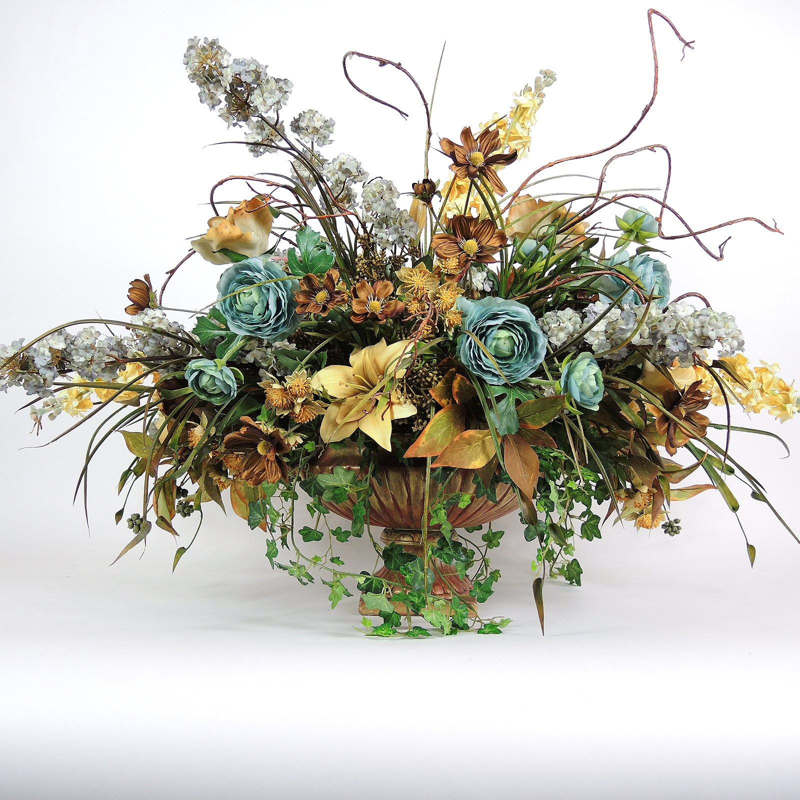 Floral Arrangements, Decorative Urns and Metal Table Boxes