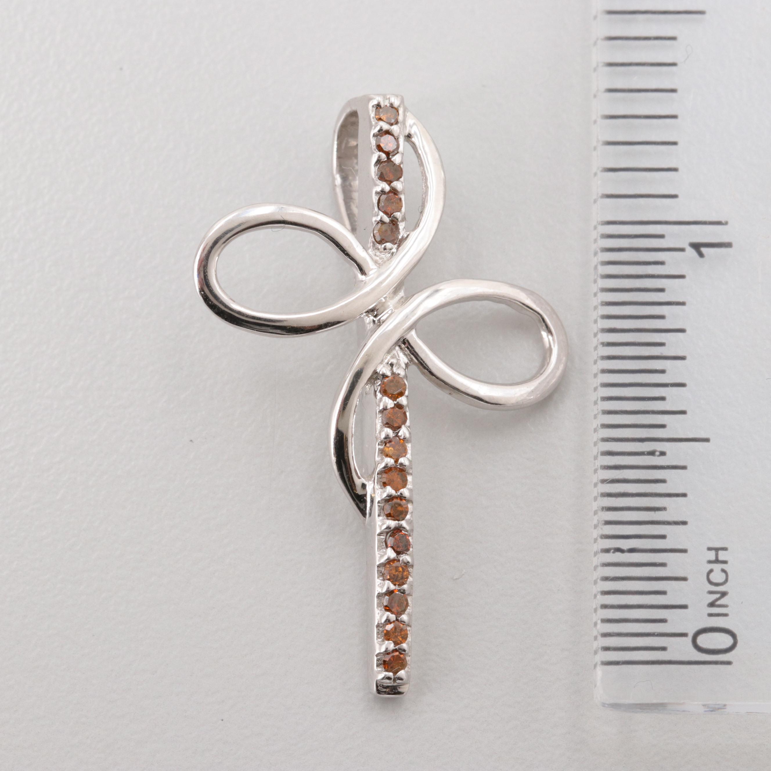 Sterling Silver Brown Diamond Cross Pendant