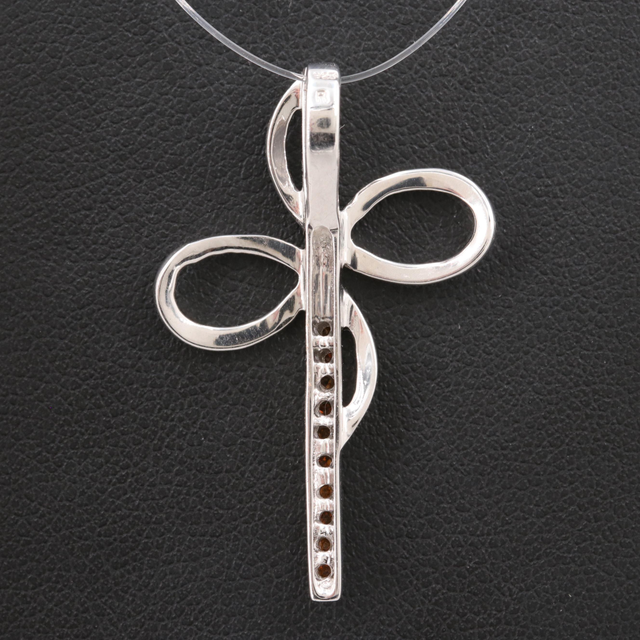 Sterling Silver Brown Diamond Cross Pendant