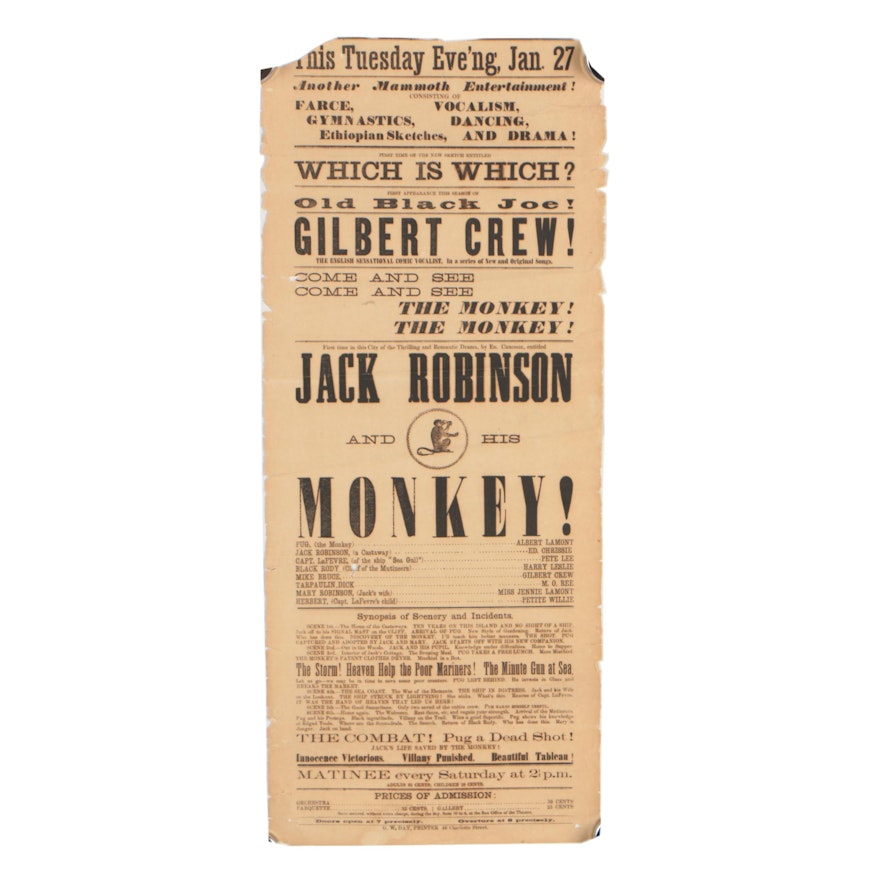 19th Century Broadside for "Jack Robinson and His Monkey!"