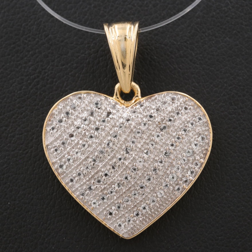 Gold Wash on Sterling Silver White Topaz Heart Pendant