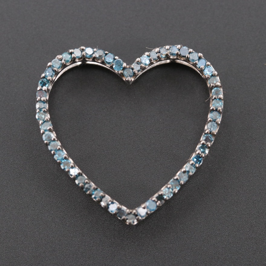 Sterling Silver Blue Diamond Heart Pendant