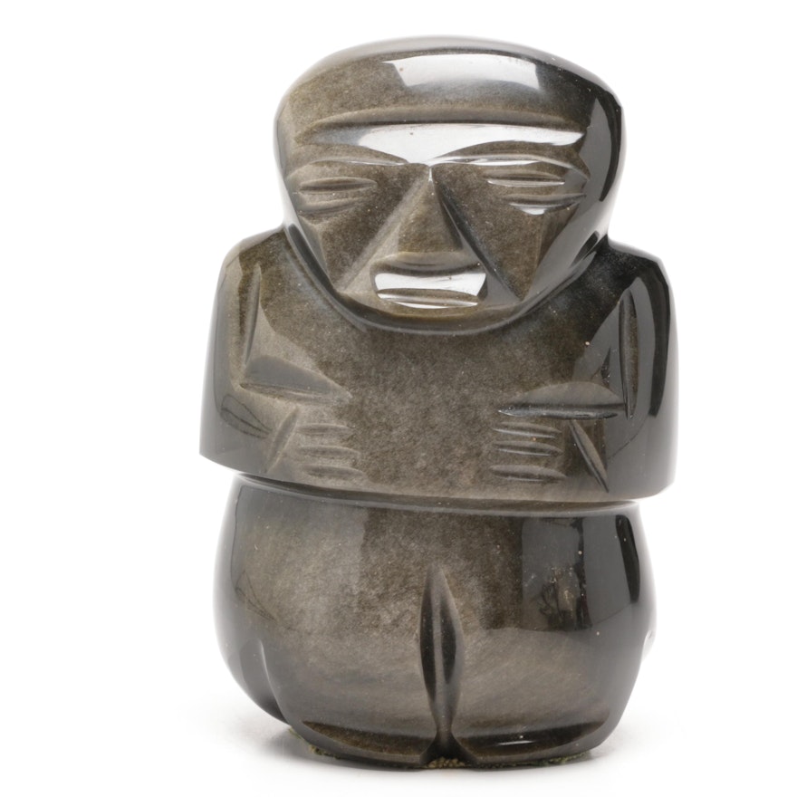 Aztec Inspired Carved Obsidian Figurine