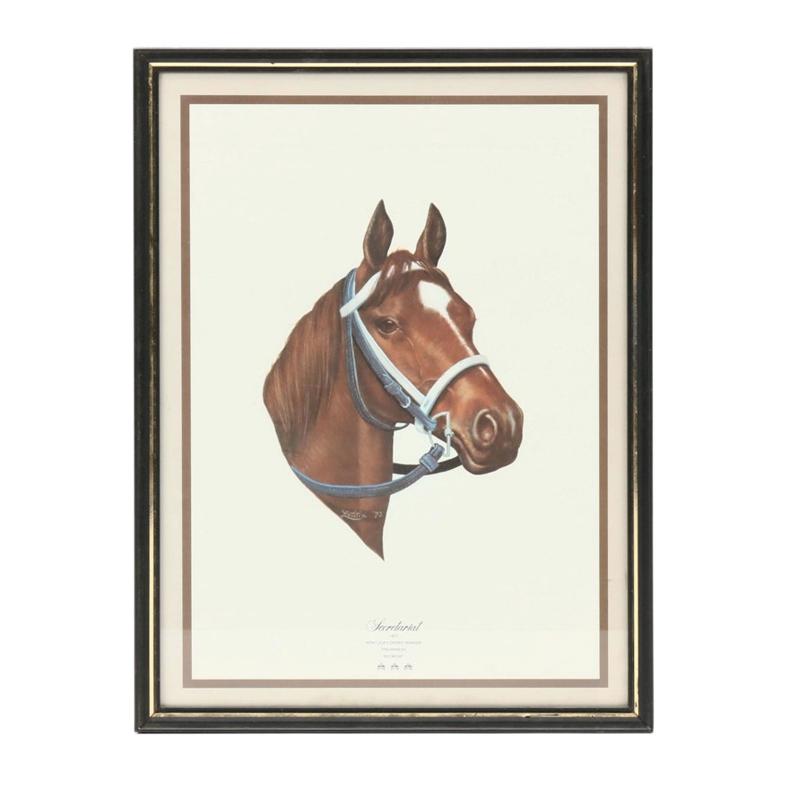 1973 Secretariat Triple Crown Champion Framed Equestrian Portrait