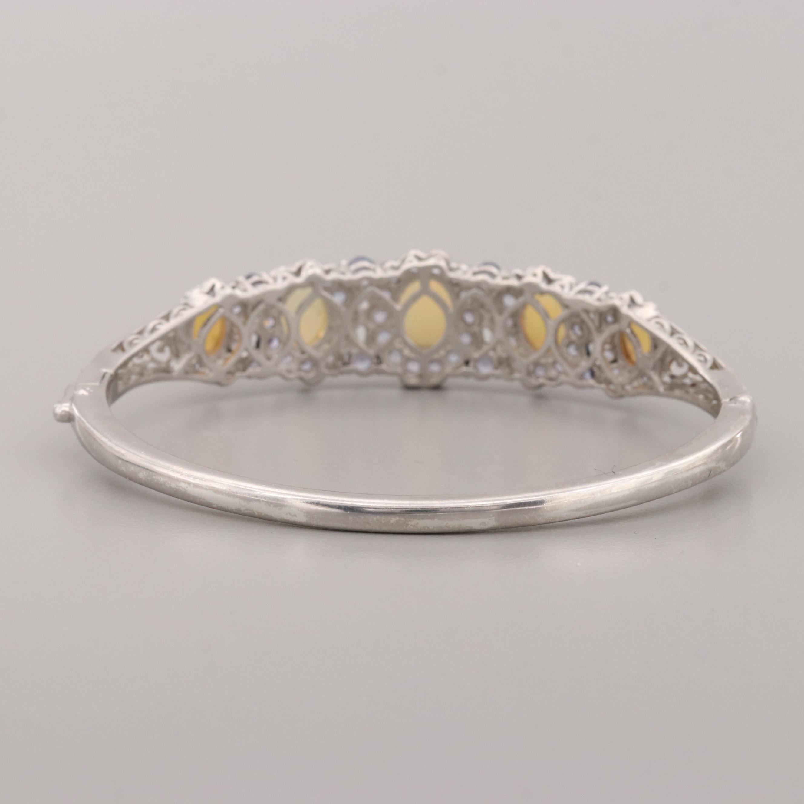 Sterling Silver Opal and Tanzanite Hinged Bracelet