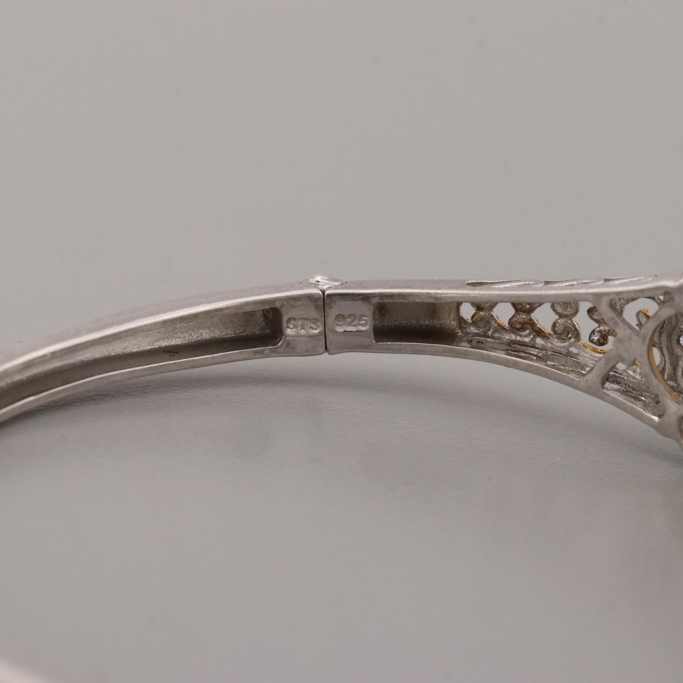 Sterling Silver Opal and Tanzanite Hinged Bracelet