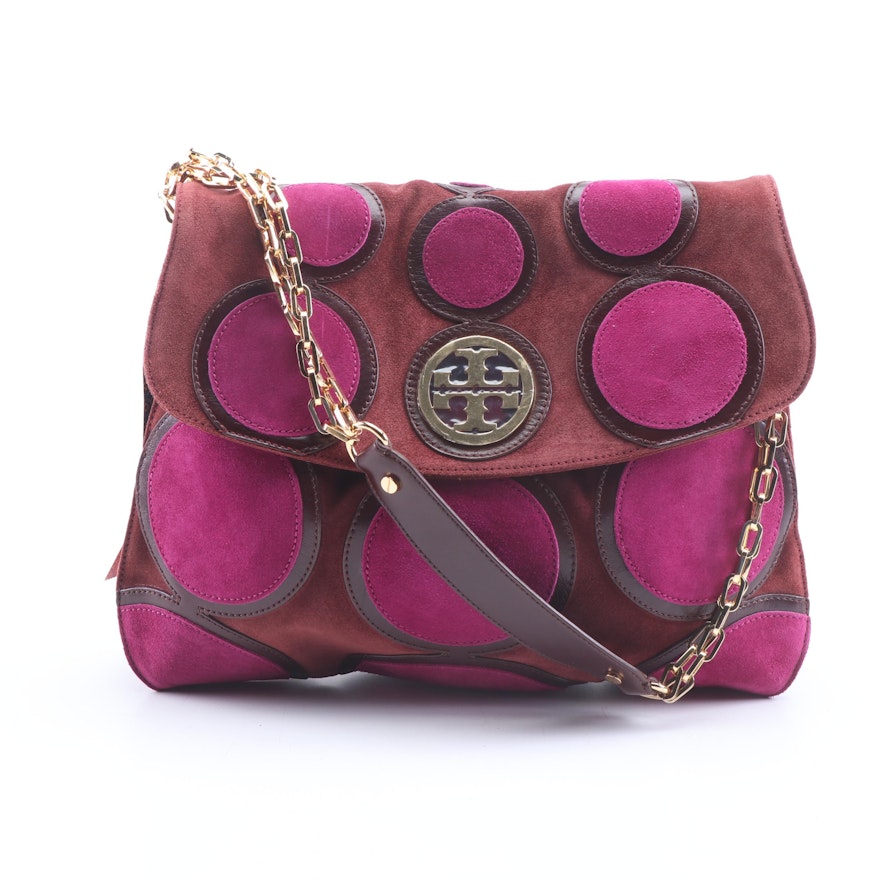 Tory Burch Suede and Leather Circle Happy Hobo Bag