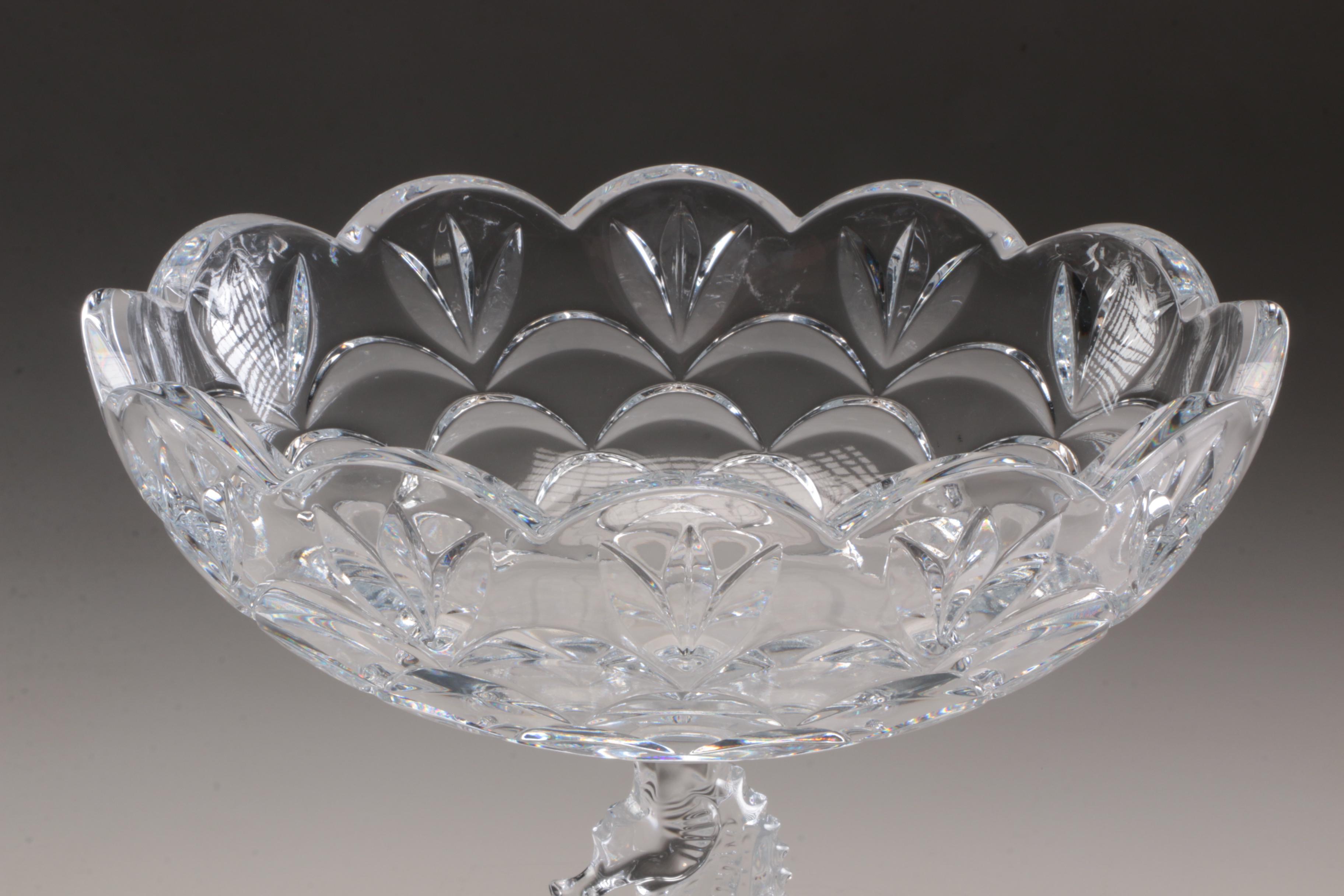 Waterford Crystal "Seahorse" Centerpiece Compote and Candlesticks