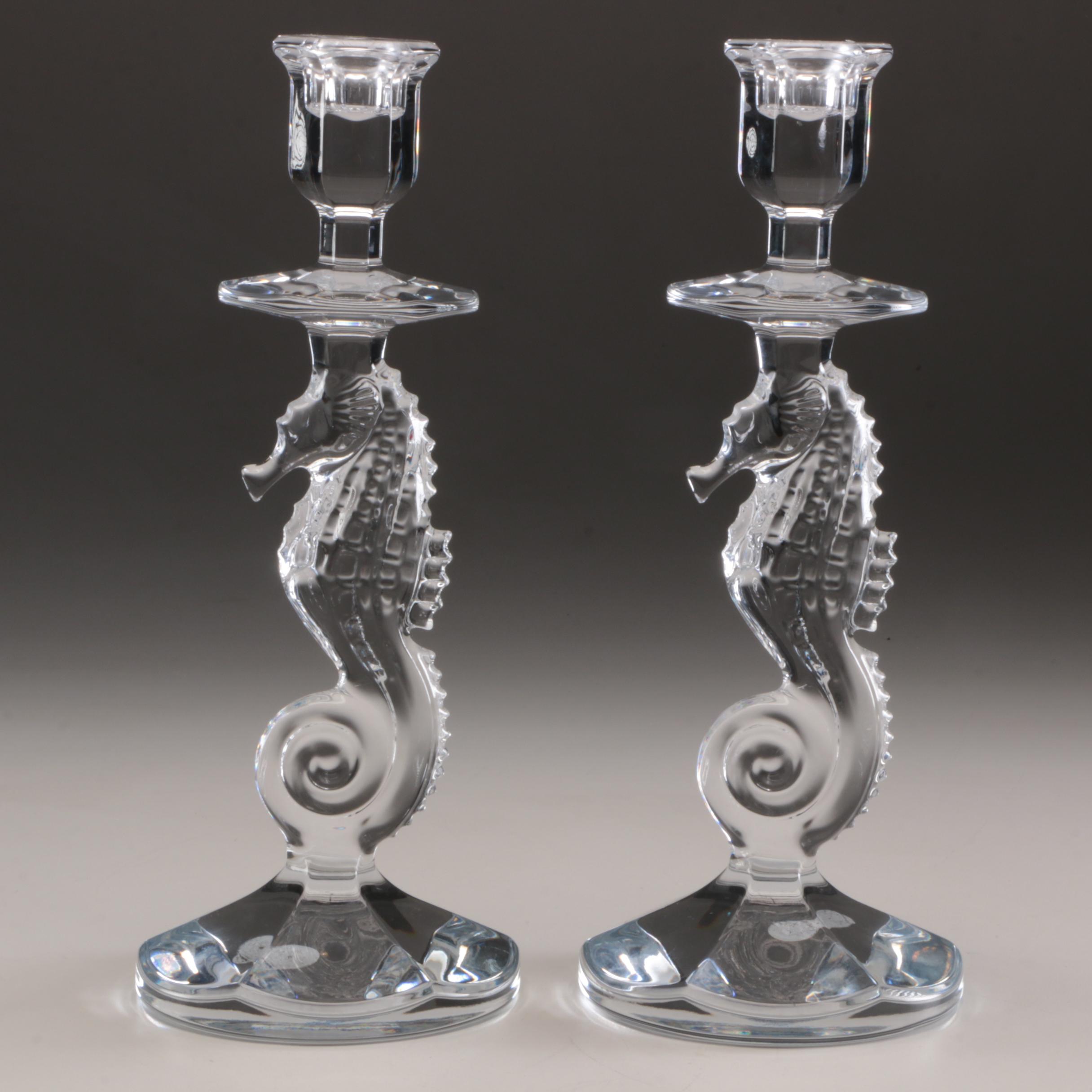 Waterford Crystal "Seahorse" Centerpiece Compote and Candlesticks