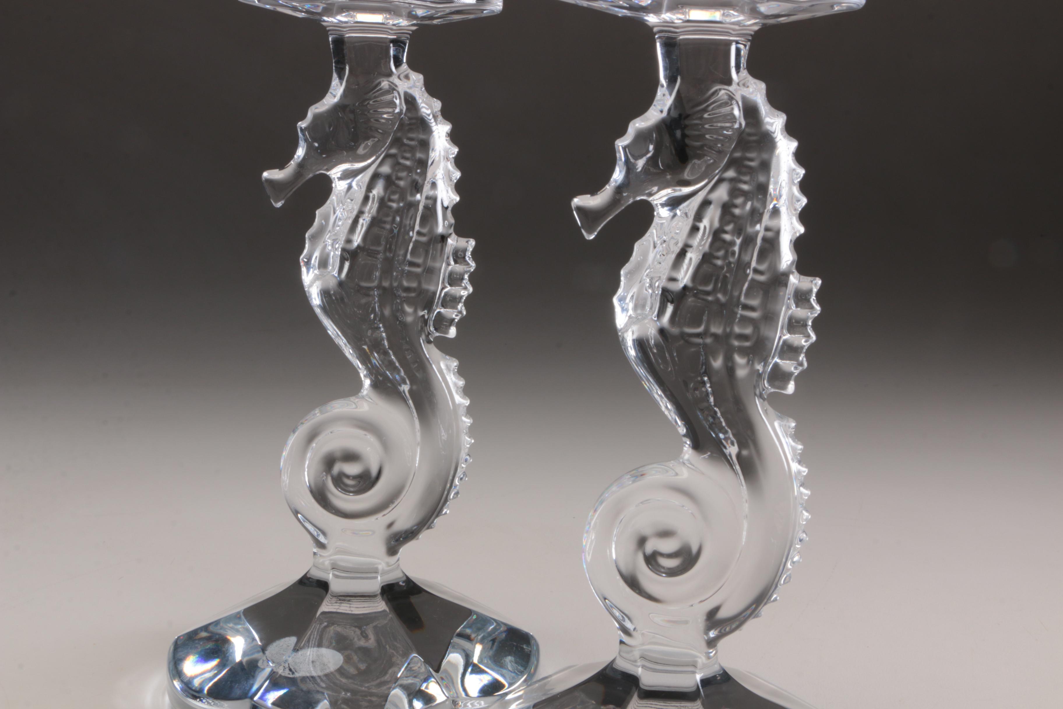 Waterford Crystal "Seahorse" Centerpiece Compote and Candlesticks