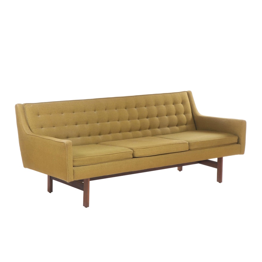 Mid-Century Modern Monarch Furniture Olive Green Tufted Upholstered Sofa