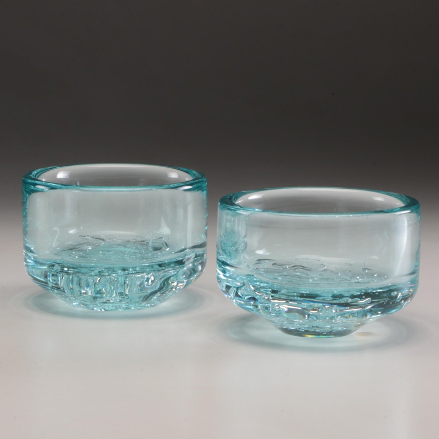 Czechoslovakian Forum Fine Crystal Blue Tint Bowls