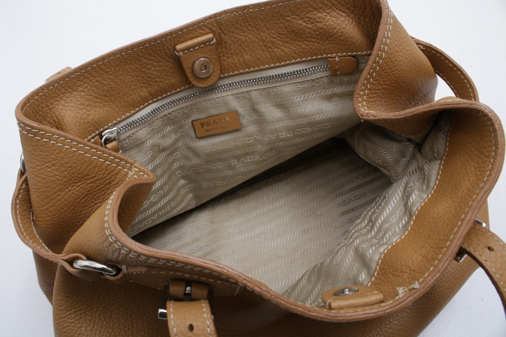 Prada Vitello Daino Pebbled Leather Top Handle Shoulder Bag