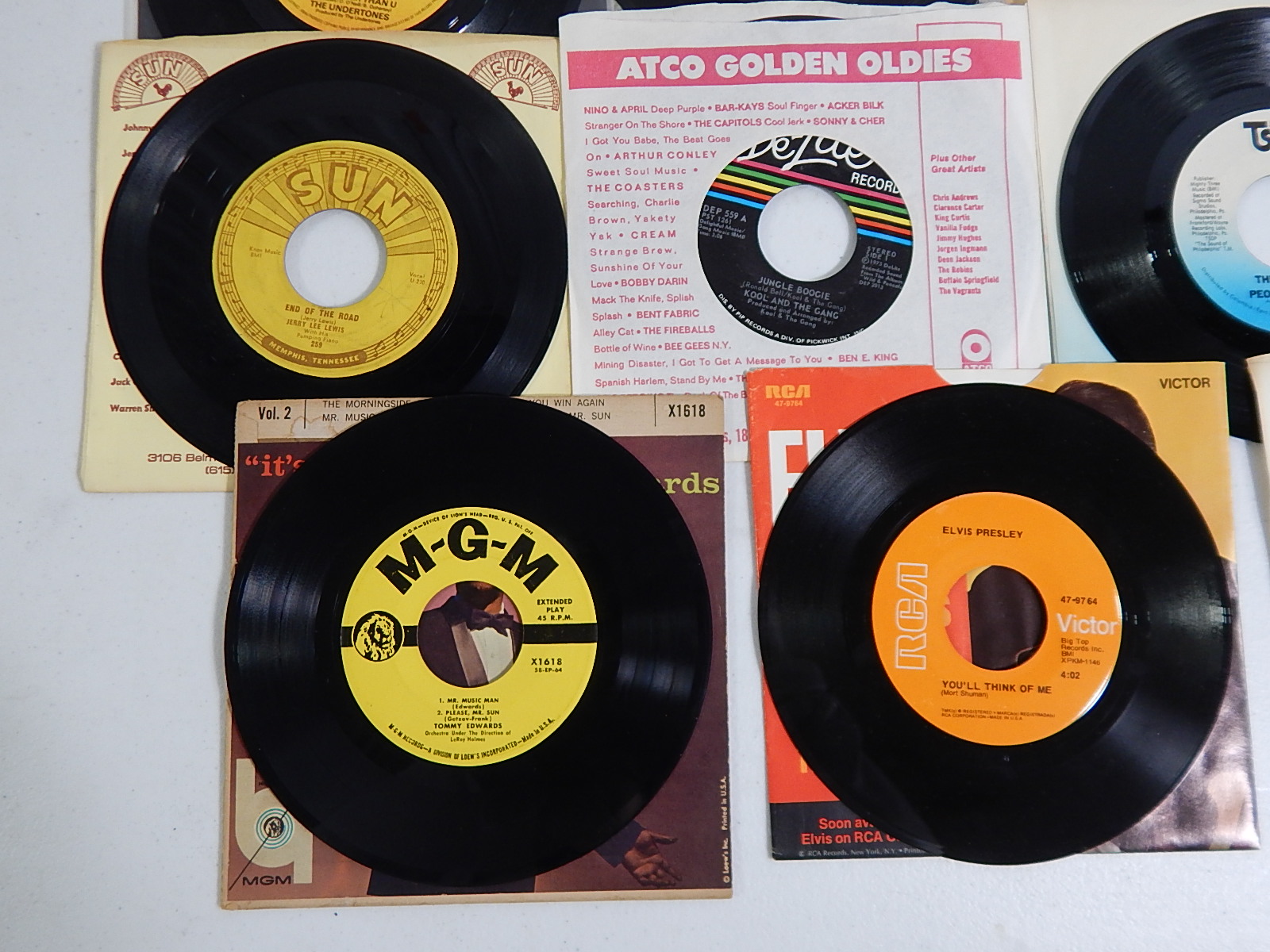 45 RPM Records with Jerry Lee Lewis on Sun Records, Elvis Presley, Roy Orbison