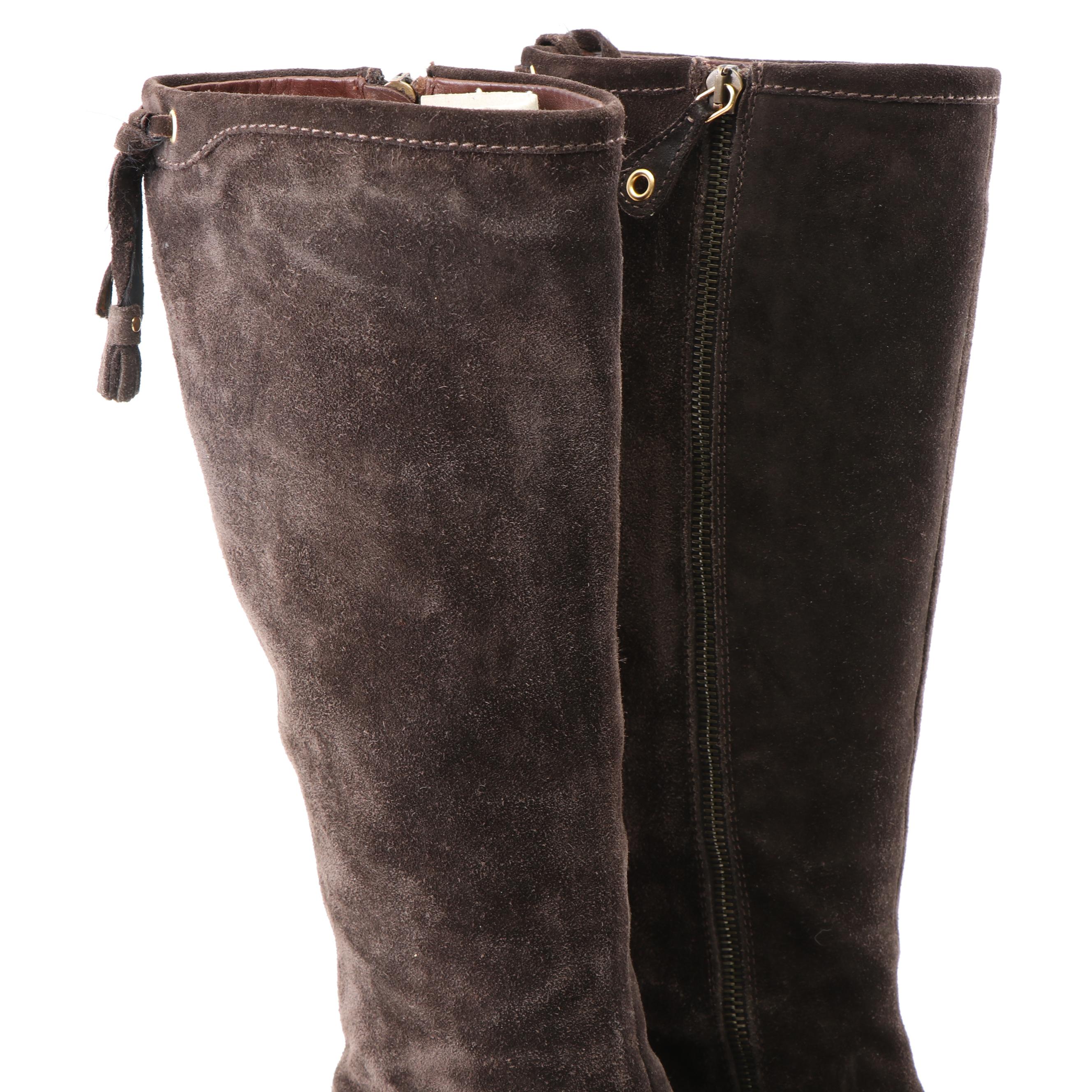 The Original Car Shoe Black and Brown Suede Tall Wedge Boots, a Prada Company
