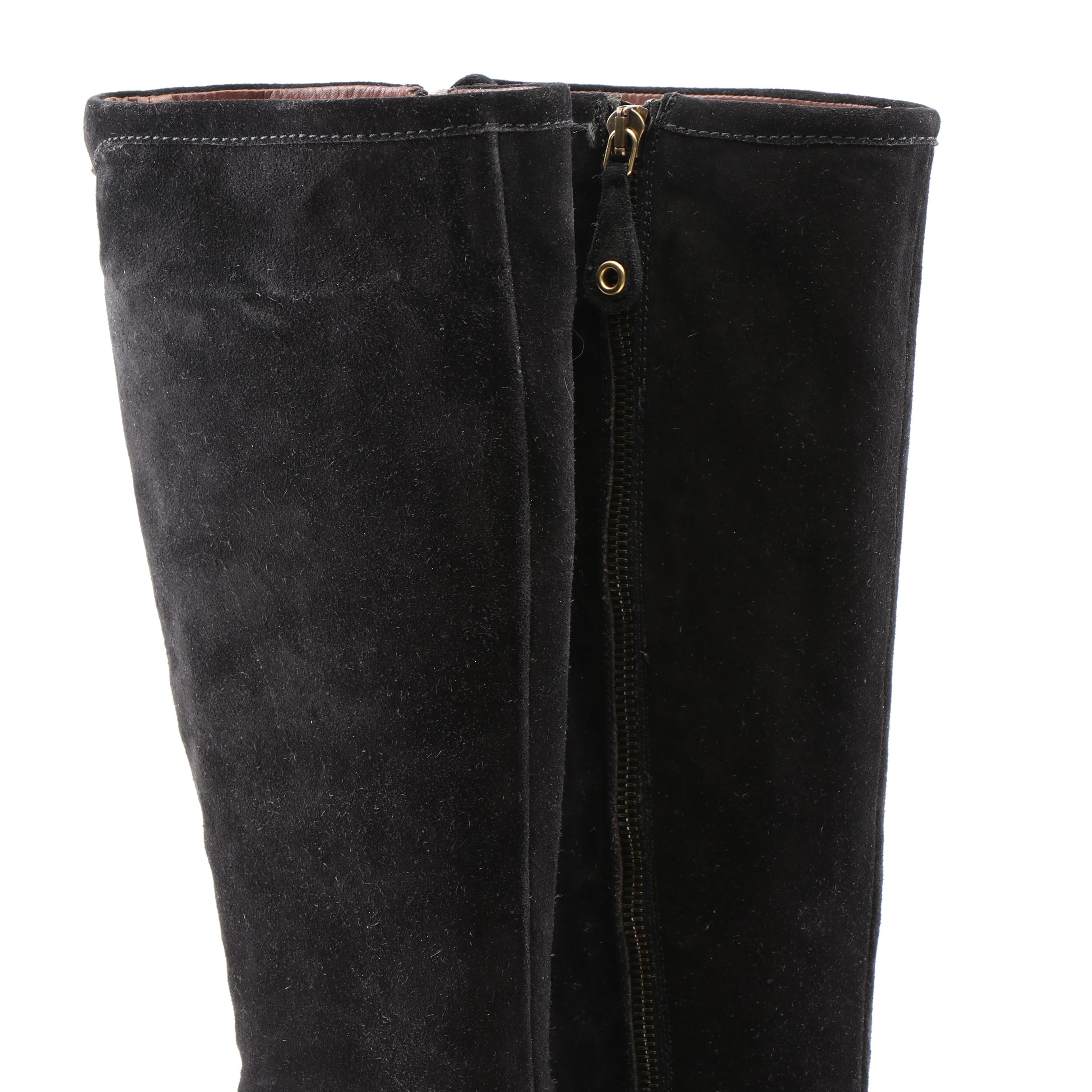 The Original Car Shoe Black and Brown Suede Tall Wedge Boots, a Prada Company
