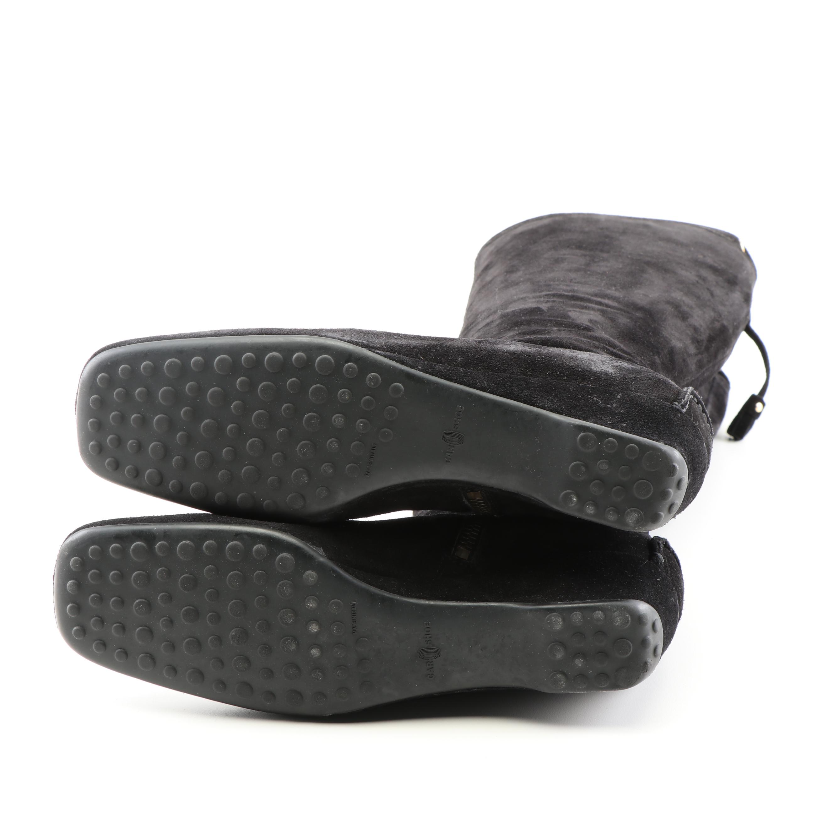 The Original Car Shoe Black and Brown Suede Tall Wedge Boots, a Prada Company