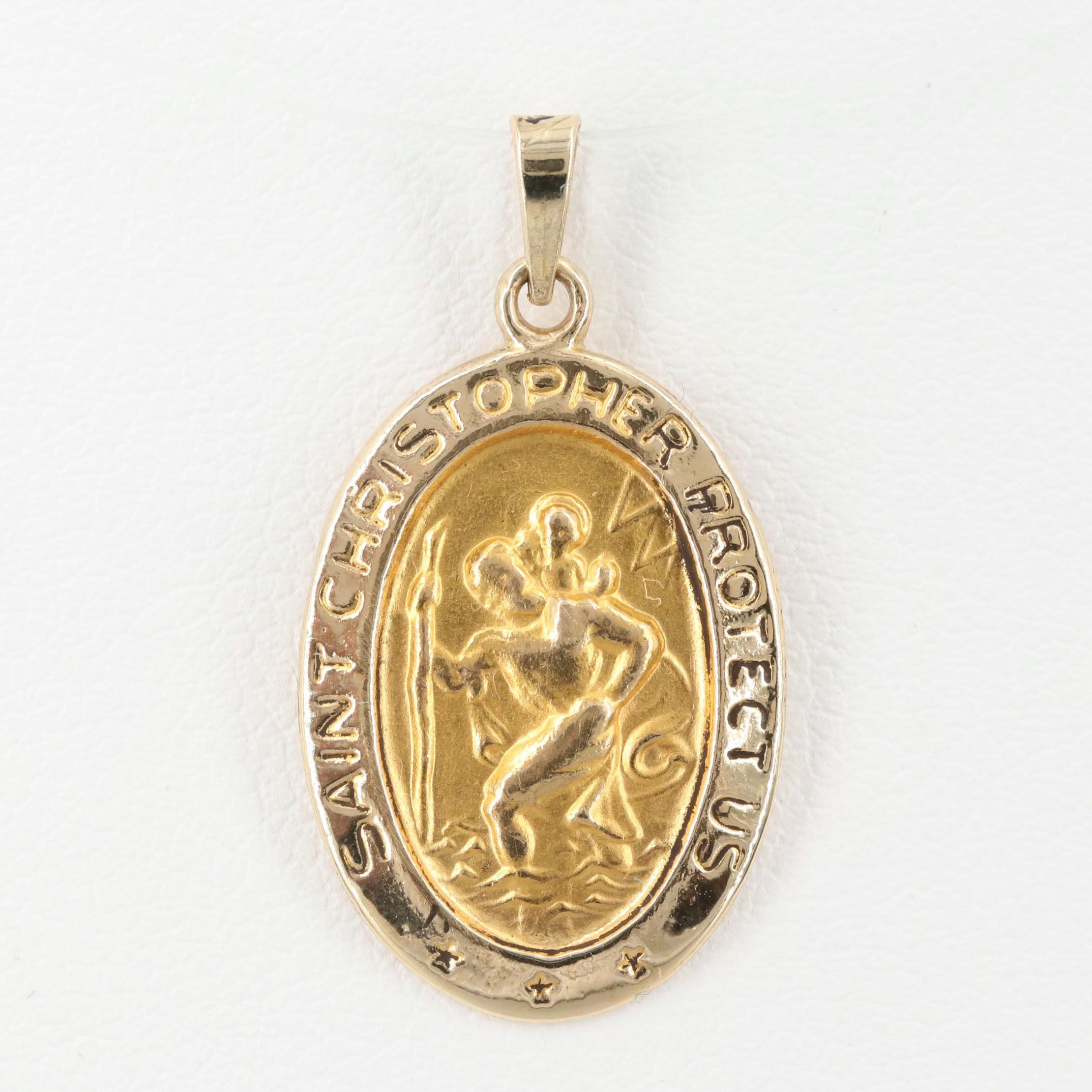 14K Yellow Gold Saint Christopher Icon Pendant