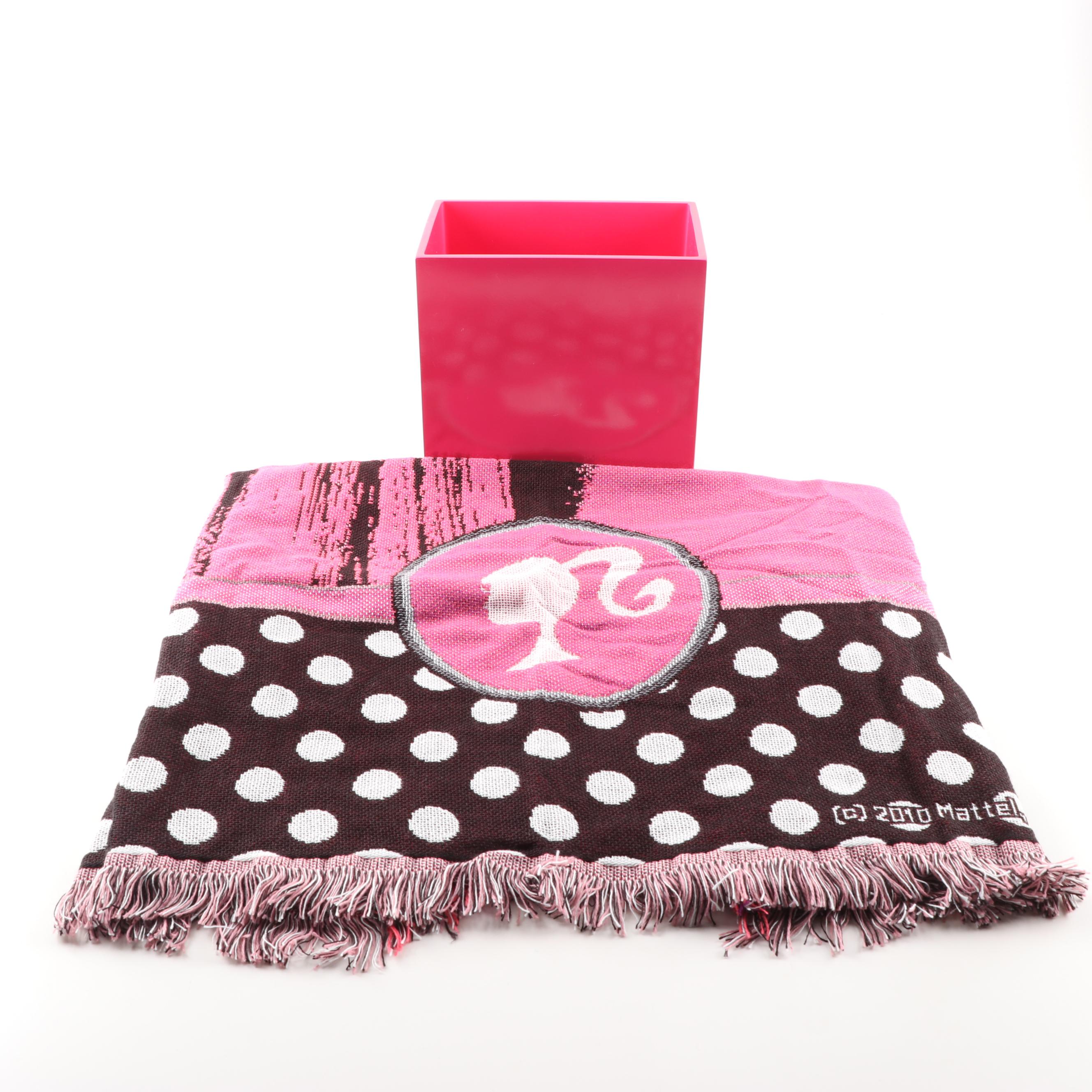 Barbie Roses Tapestry Throw and Jonathan Adler Barbie Trashcan