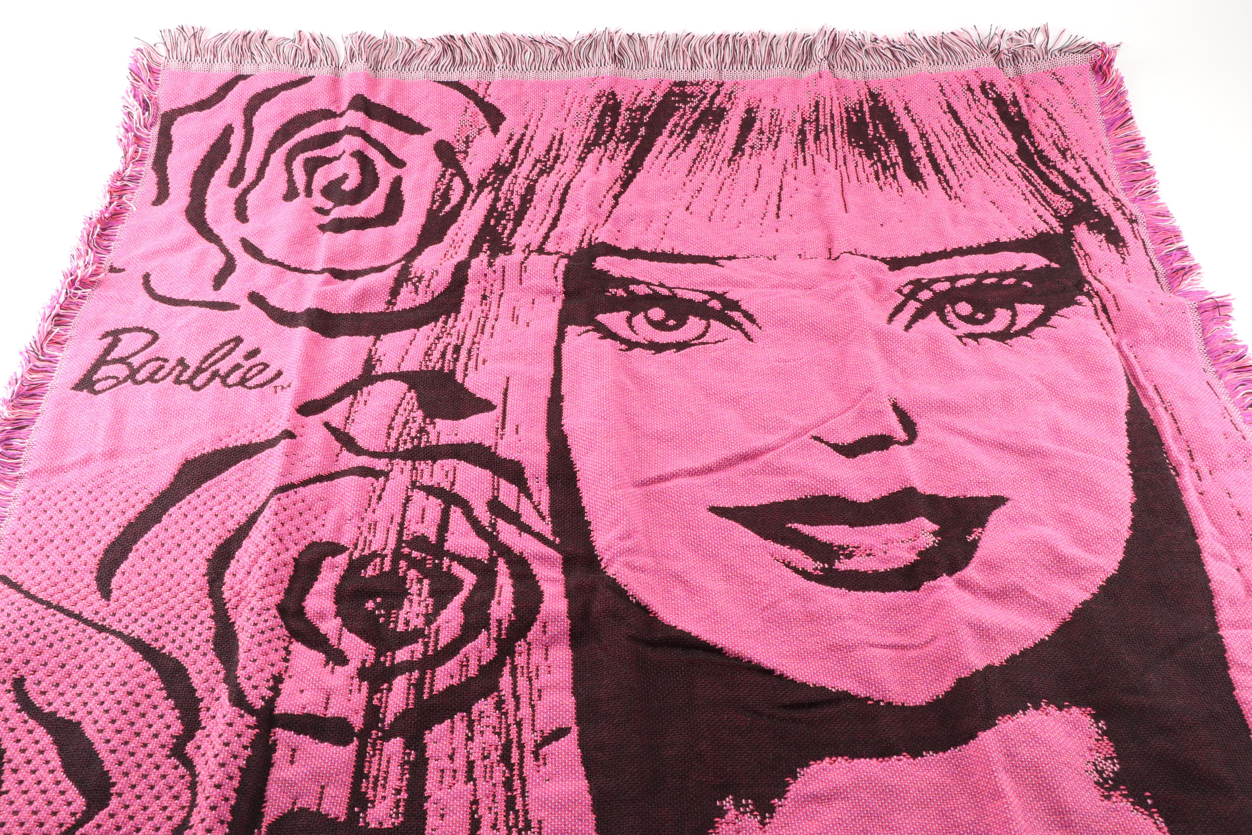 Barbie Roses Tapestry Throw and Jonathan Adler Barbie Trashcan