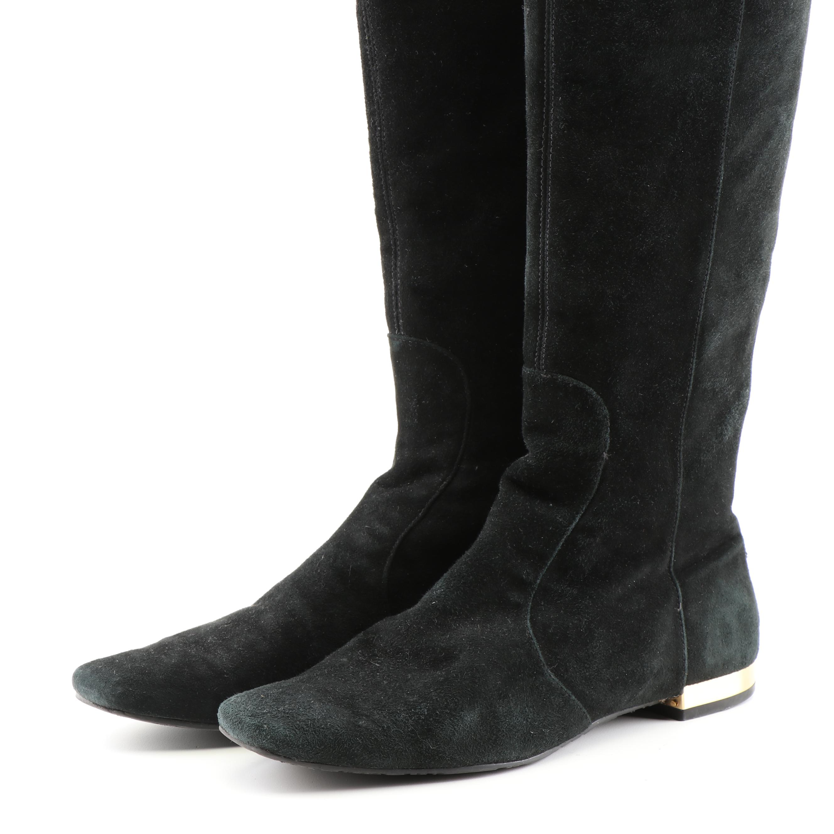 Tory Burch Black and Brown Suede Zipper-Back Tall Boots