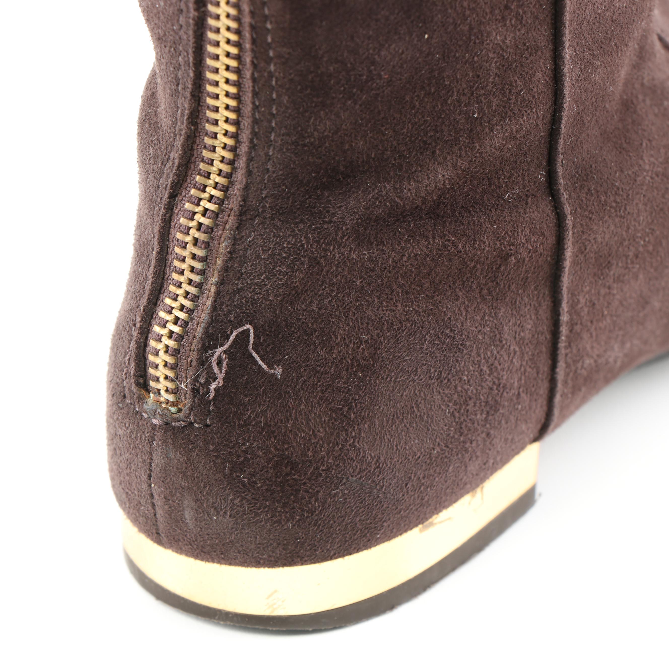 Tory Burch Black and Brown Suede Zipper-Back Tall Boots