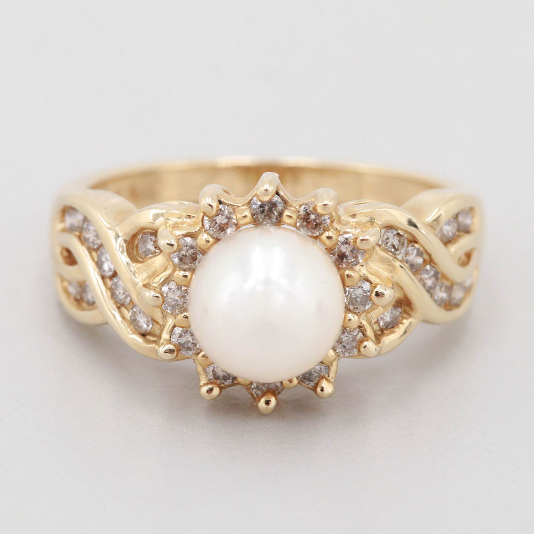 Alwand Vahan 14K Yellow Gold Cultured Pearl and Diamond Ring