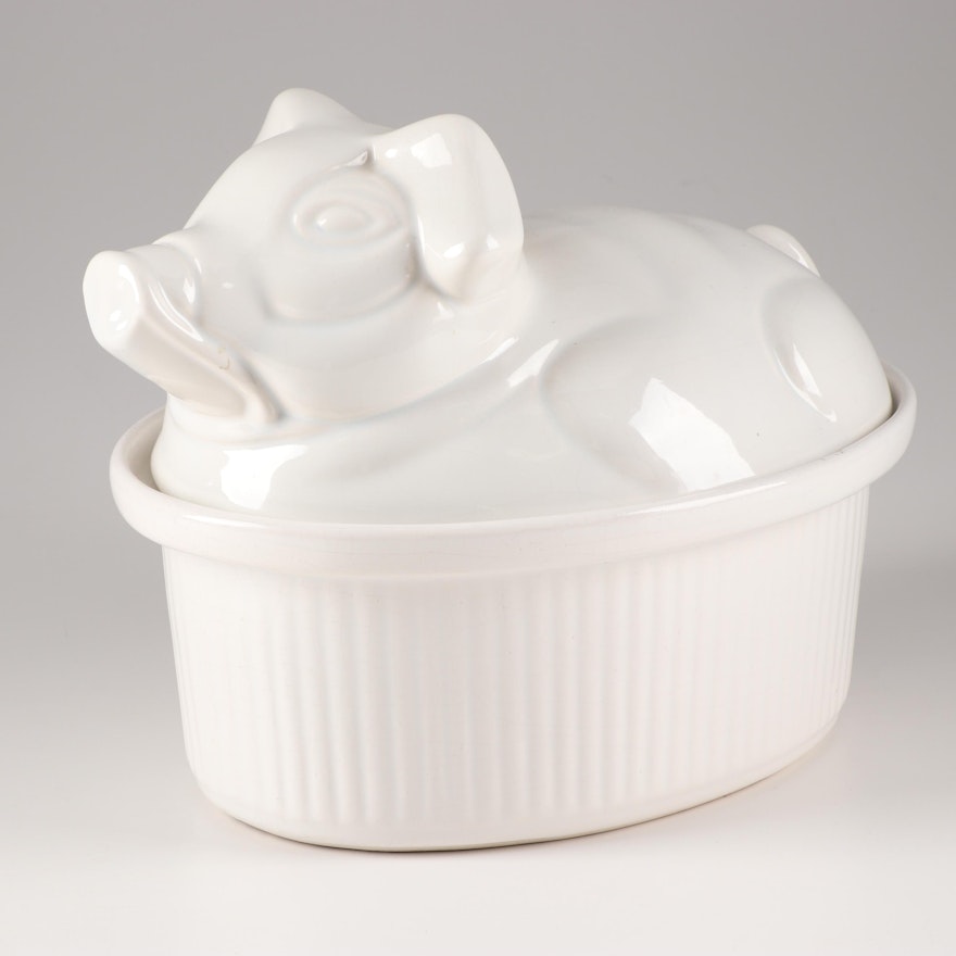 White Ceramic Piggy Soup Tureen