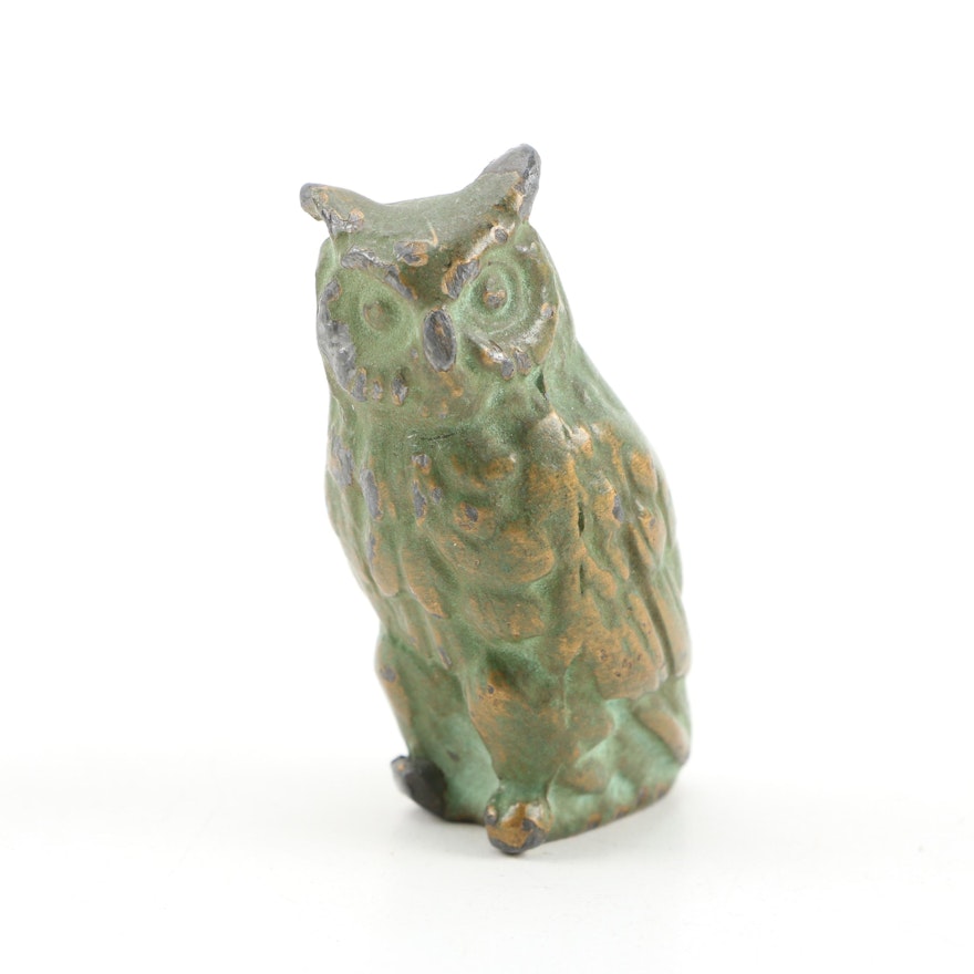 Patinated Brass Finish Cast Metal Owl Figurine