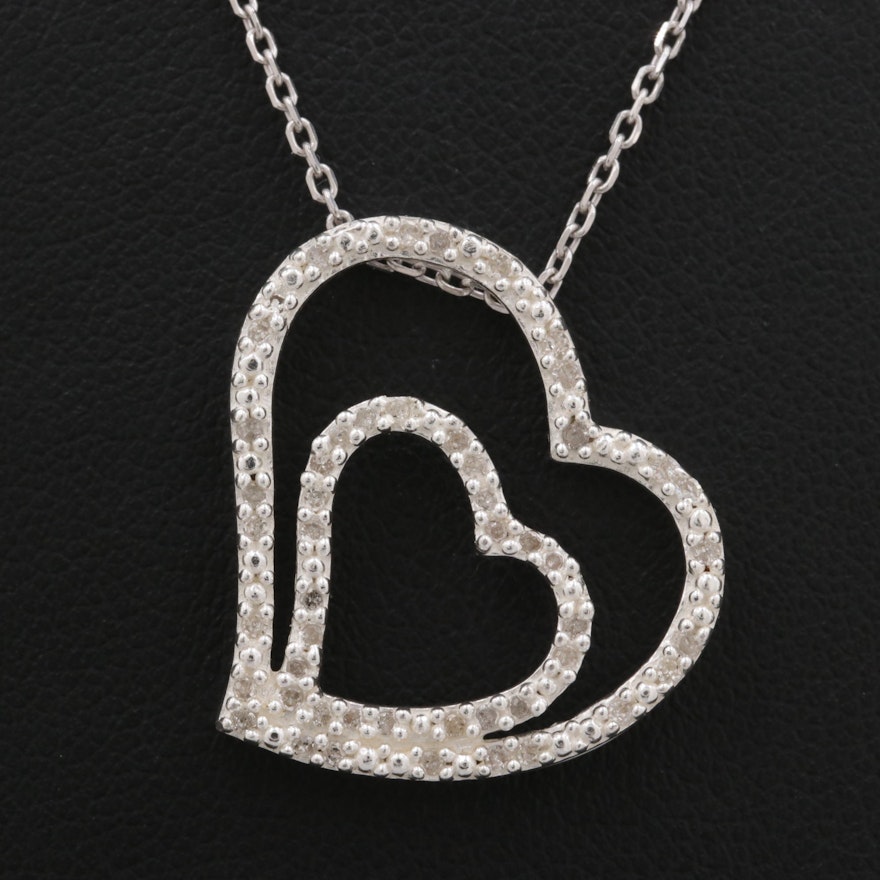 Sterling Silver Diamond Double Heart Necklace