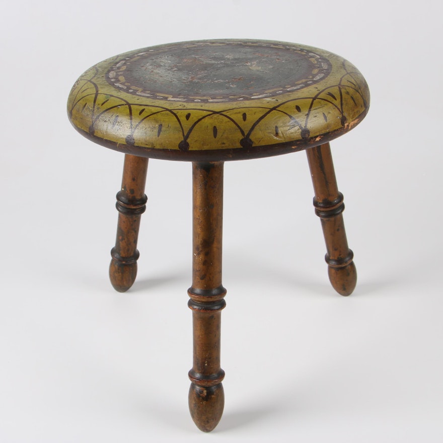 Painted and Parcel Gilt Foot Stool with Cabin Scene