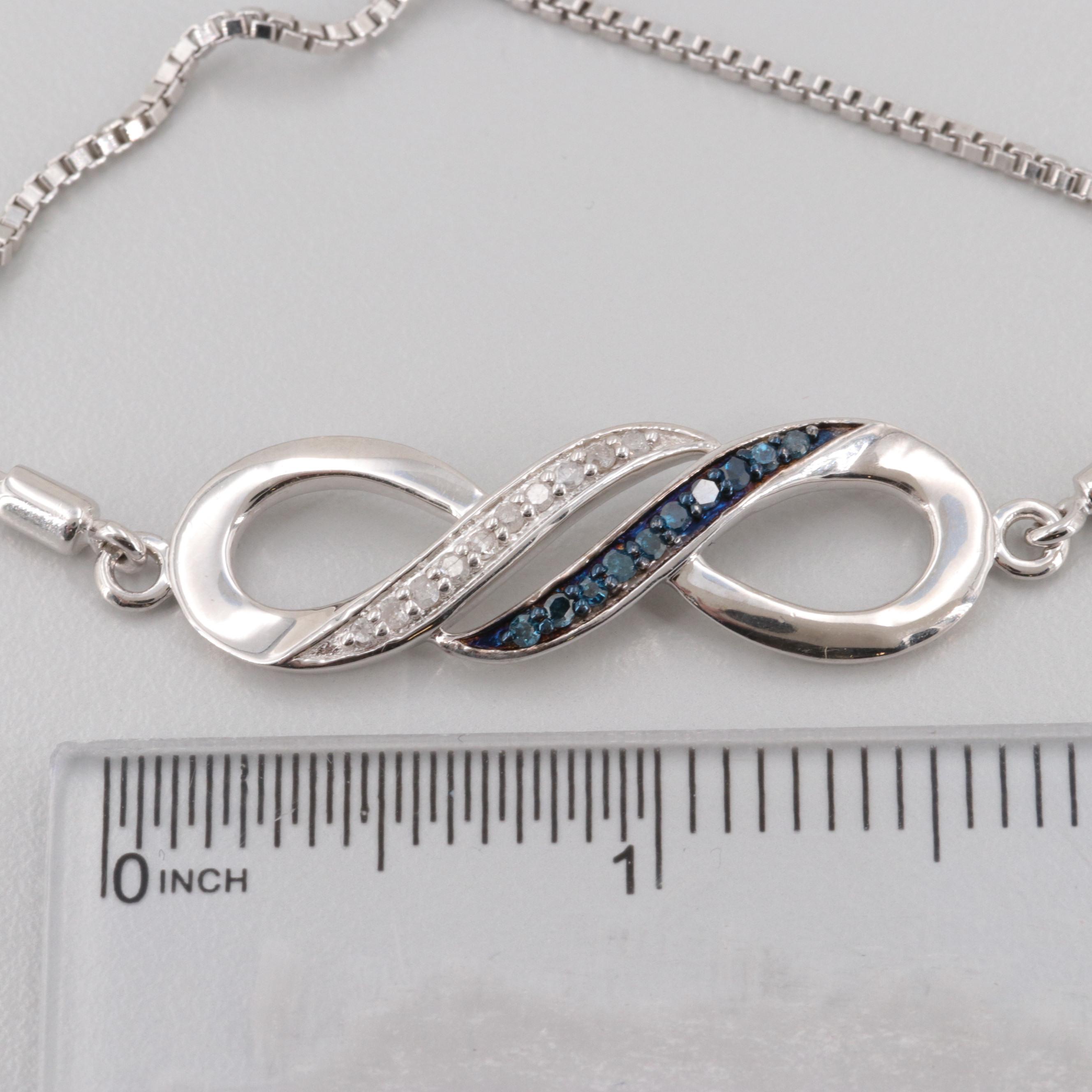 Sterling Silver Diamond and Blue Diamond Bracelet