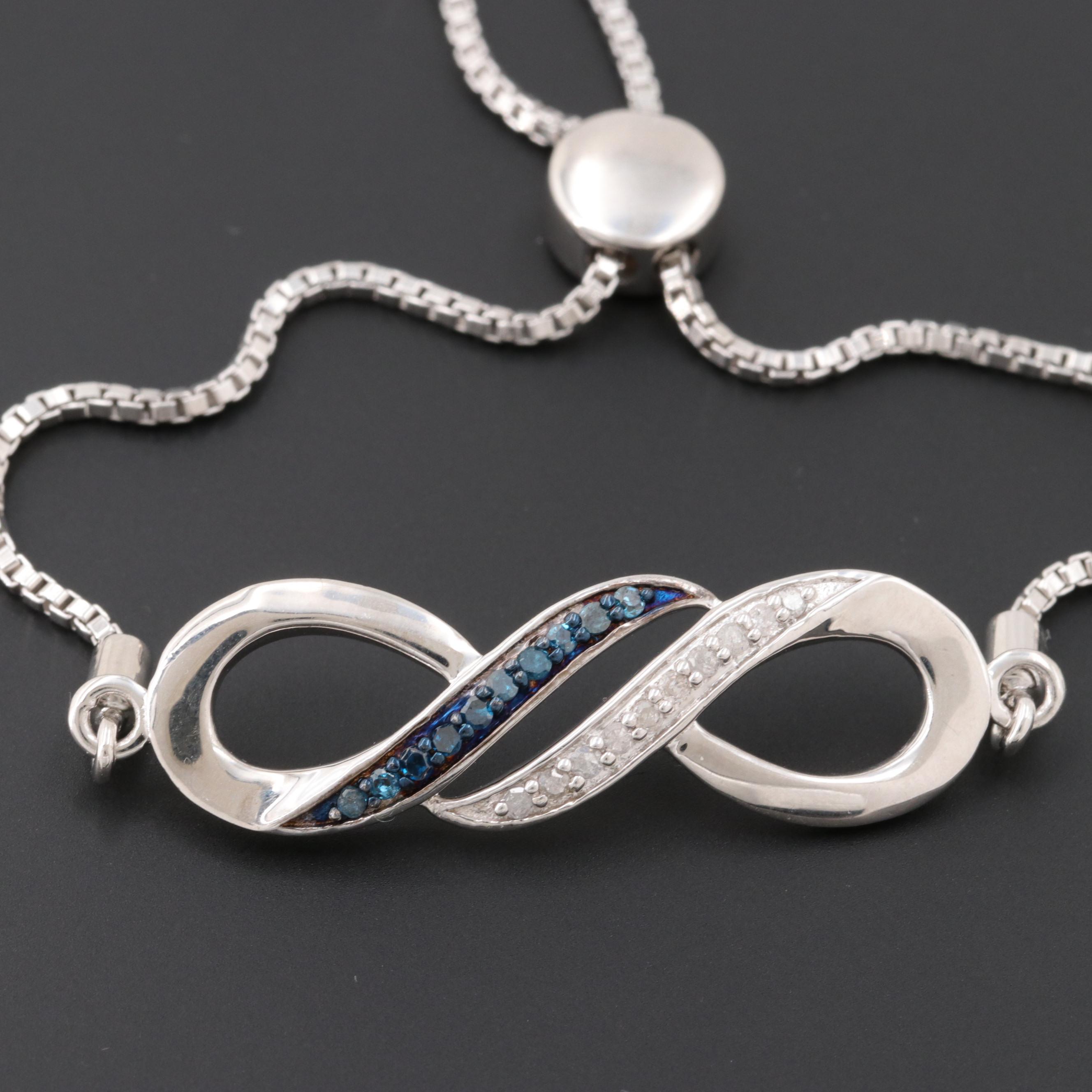 Sterling Silver Diamond and Blue Diamond Bracelet