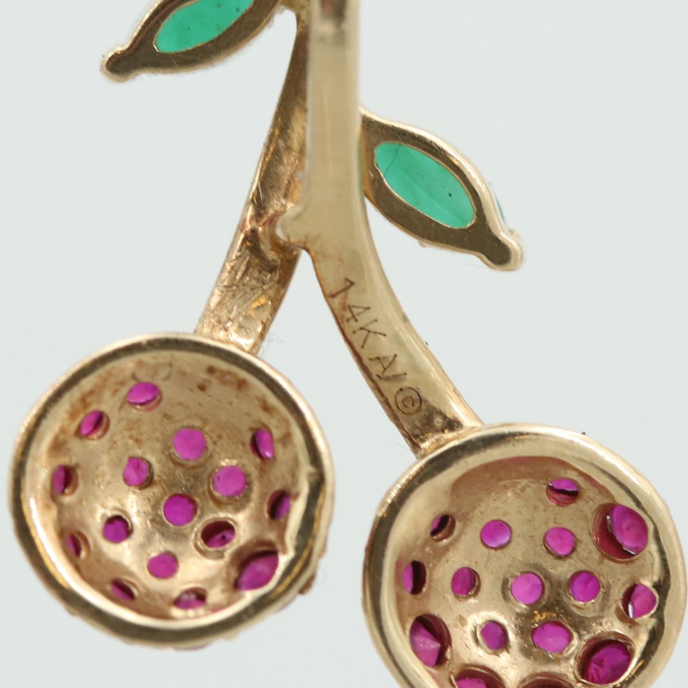 14K Yellow Gold Ruby and Emerald Cherries Pendant