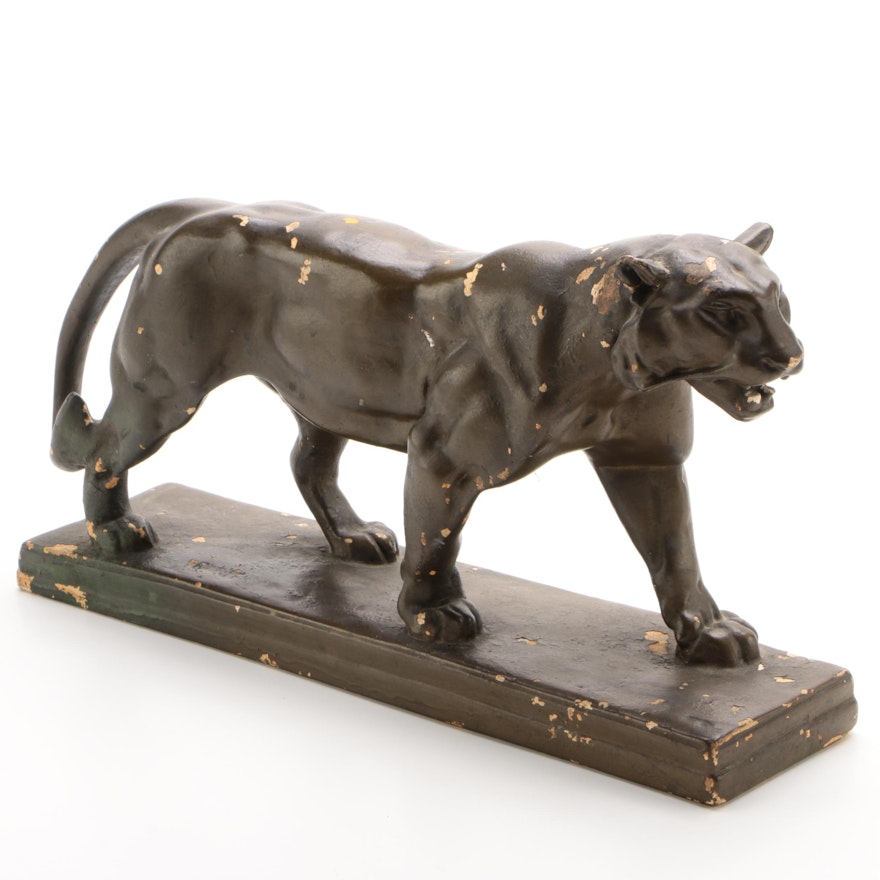 Plaster Sculpture After Antoine-Louis Barye "Walking Tiger", Mid-Century