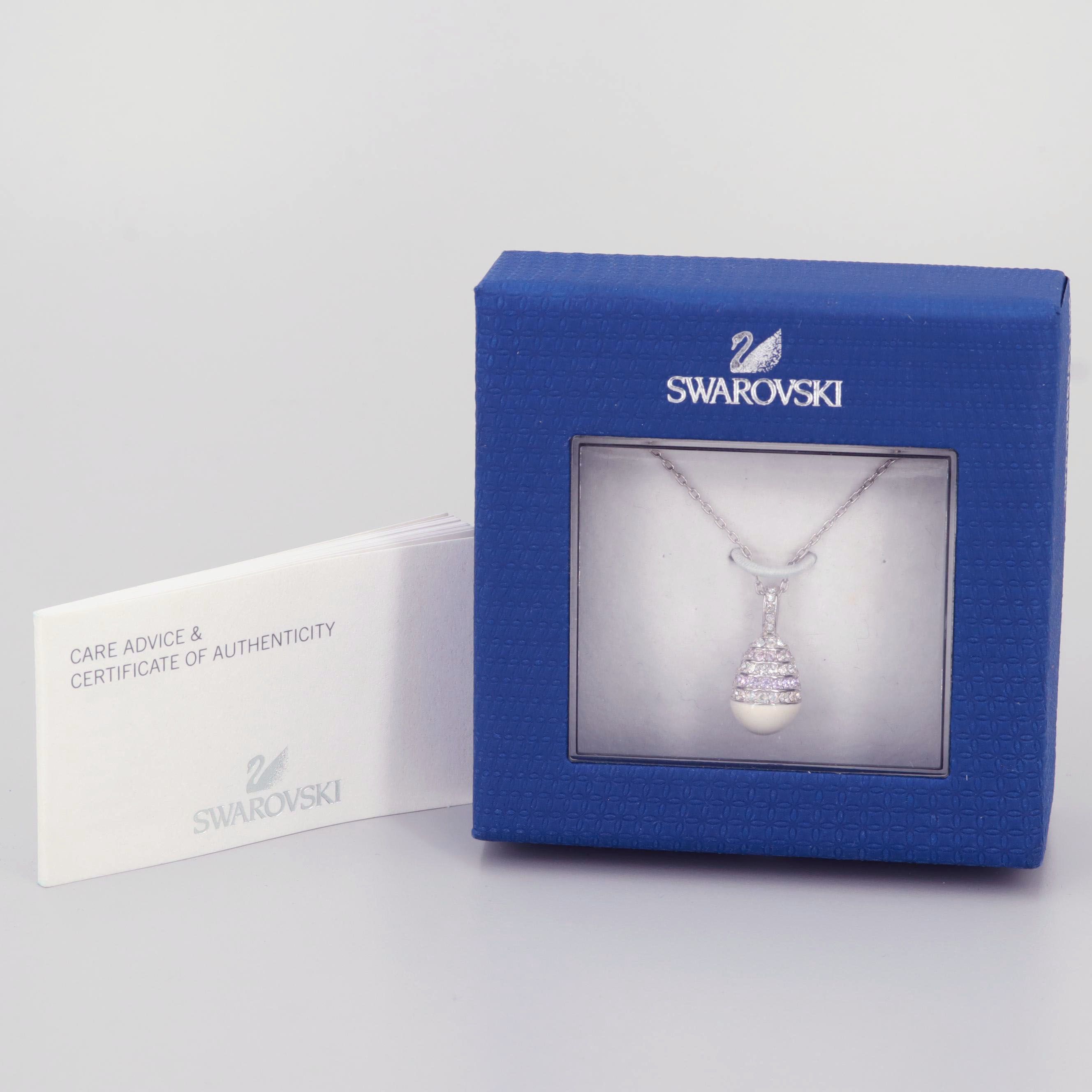 Swarovski Silver Tone Glass Pendant Necklace with Box