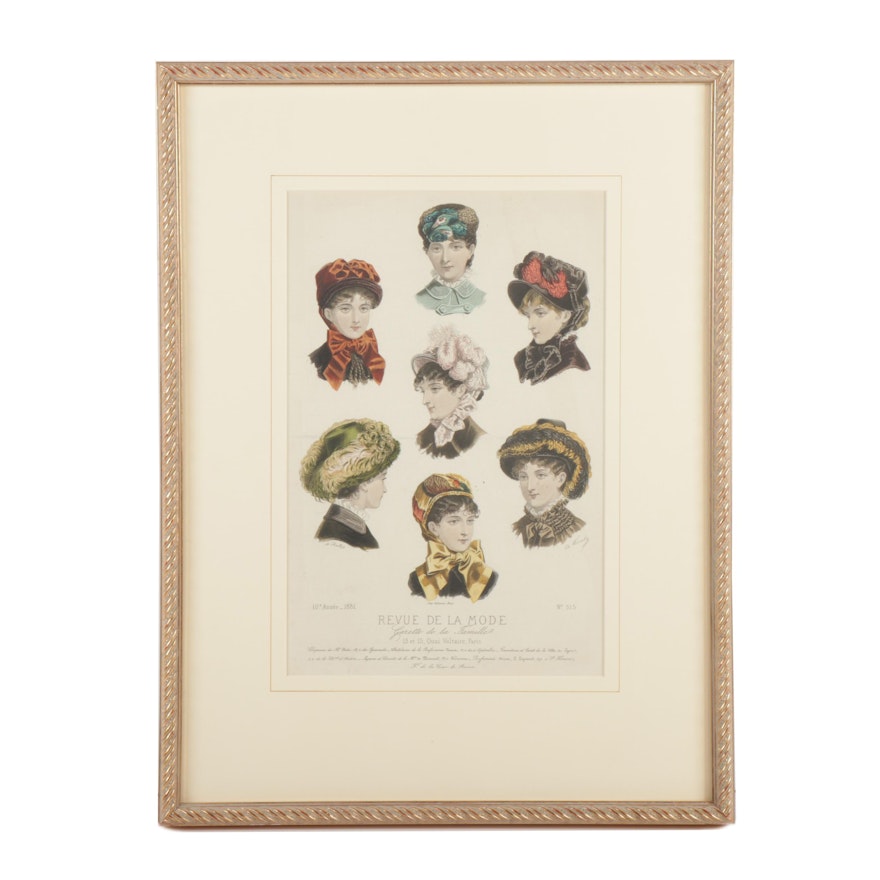 19th Century French Hat Styles Illustration Engraving