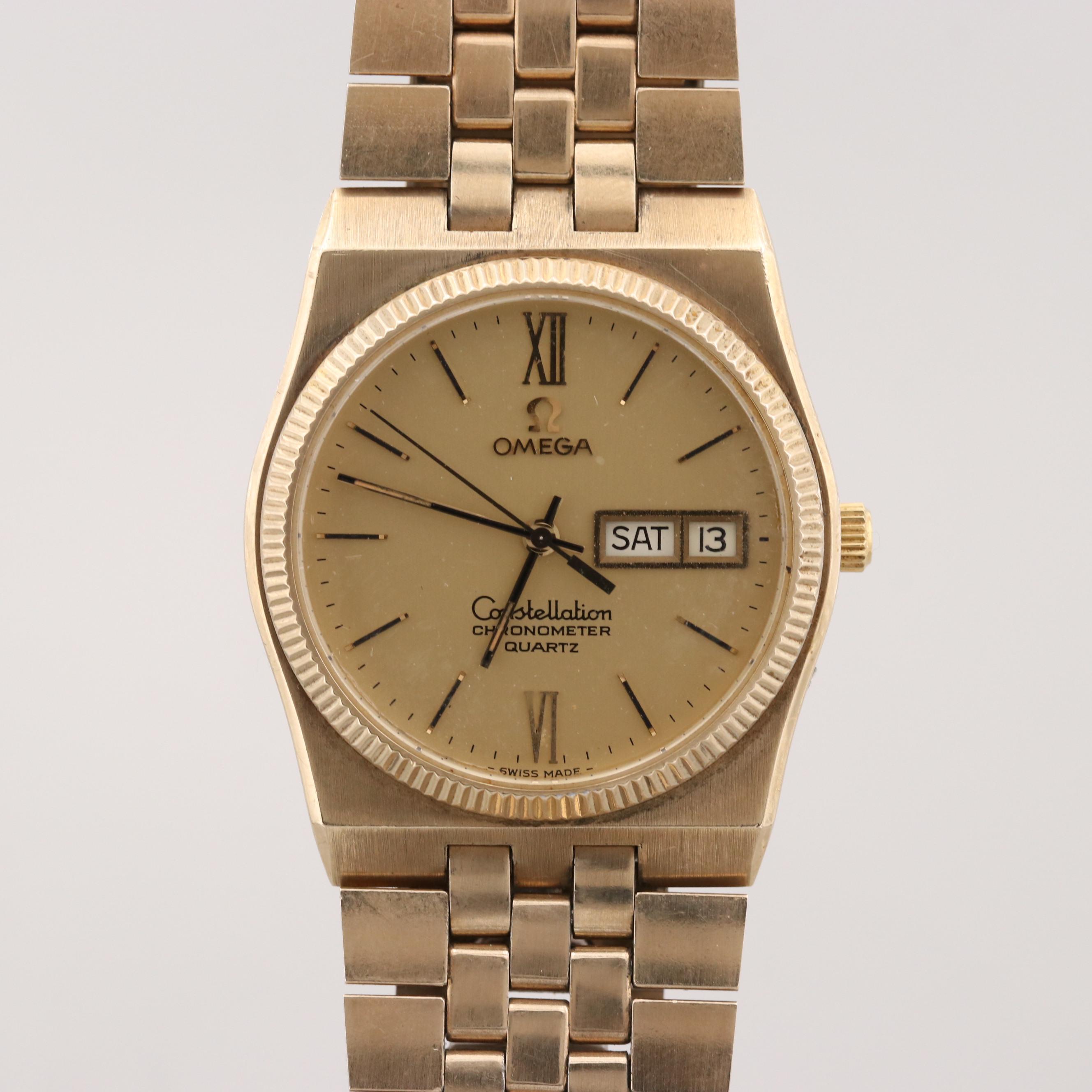 Vintage Omega Constellation 10K Gold Filled Quartz Watch With Day and Date