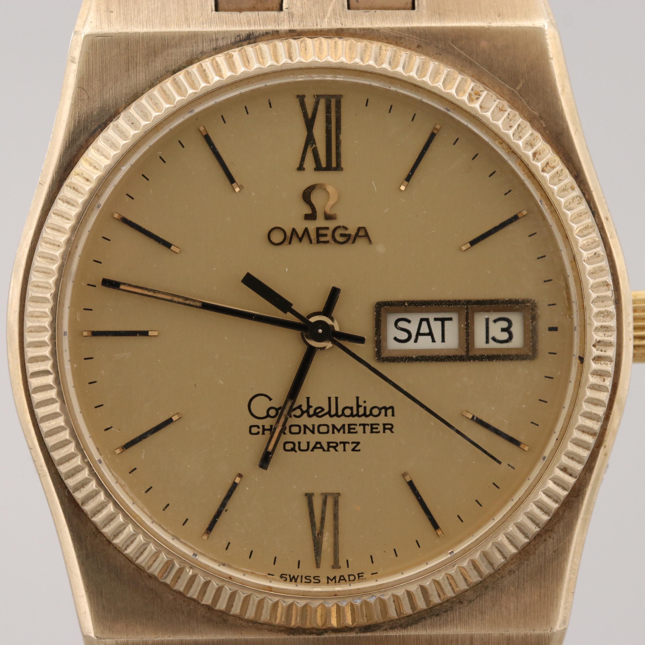 Vintage Omega Constellation 10K Gold Filled Quartz Watch With Day and Date
