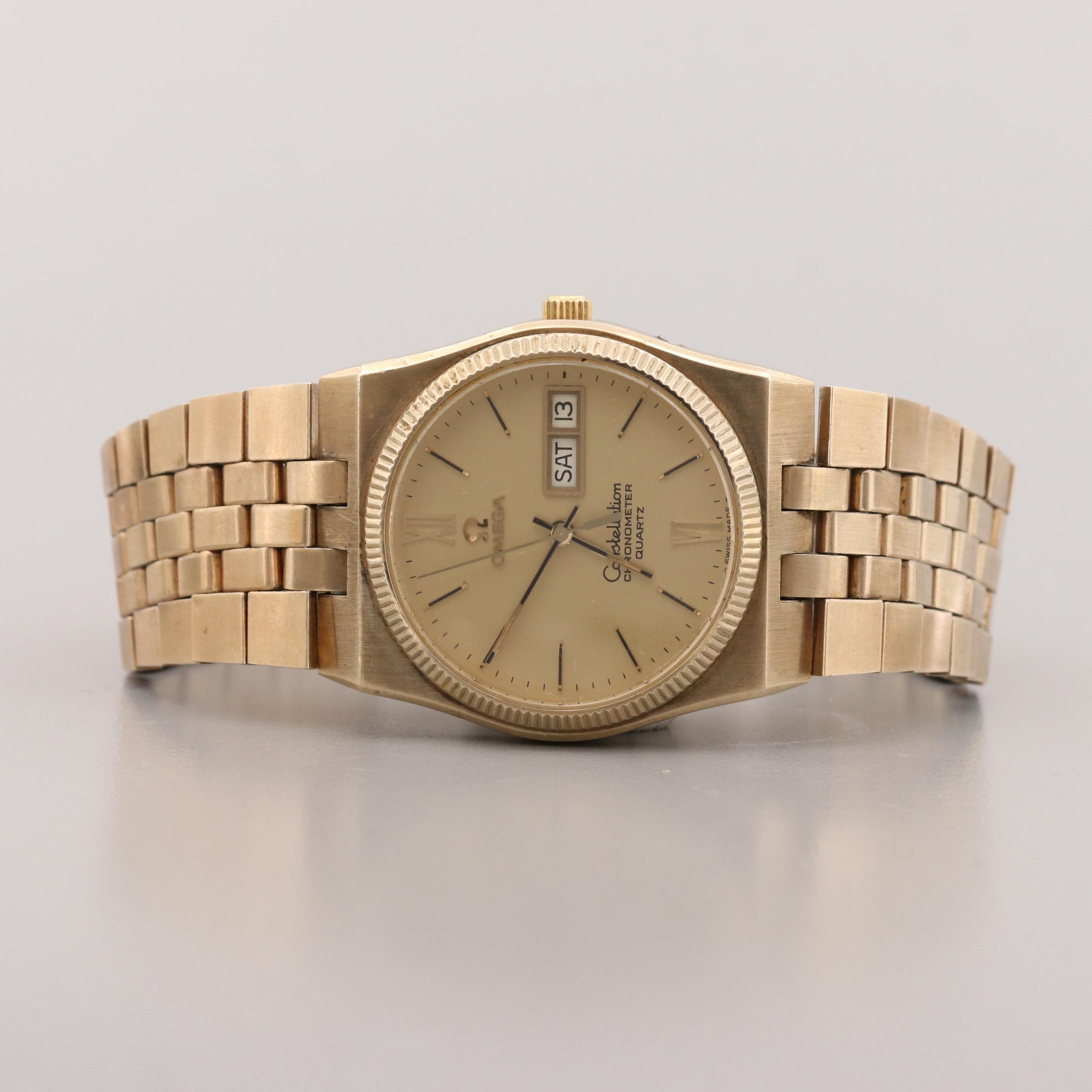Vintage Omega Constellation 10K Gold Filled Quartz Watch With Day and Date