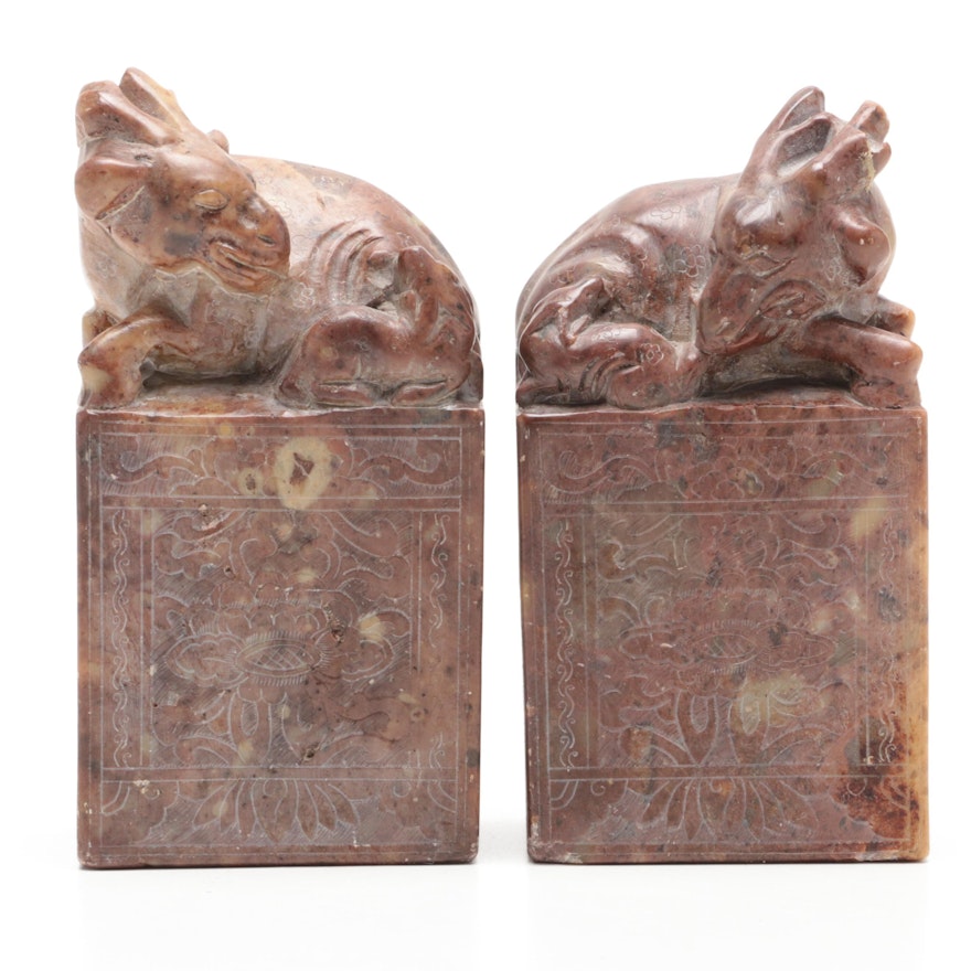 Chinese Carved Soapstone Figural Animal Seals